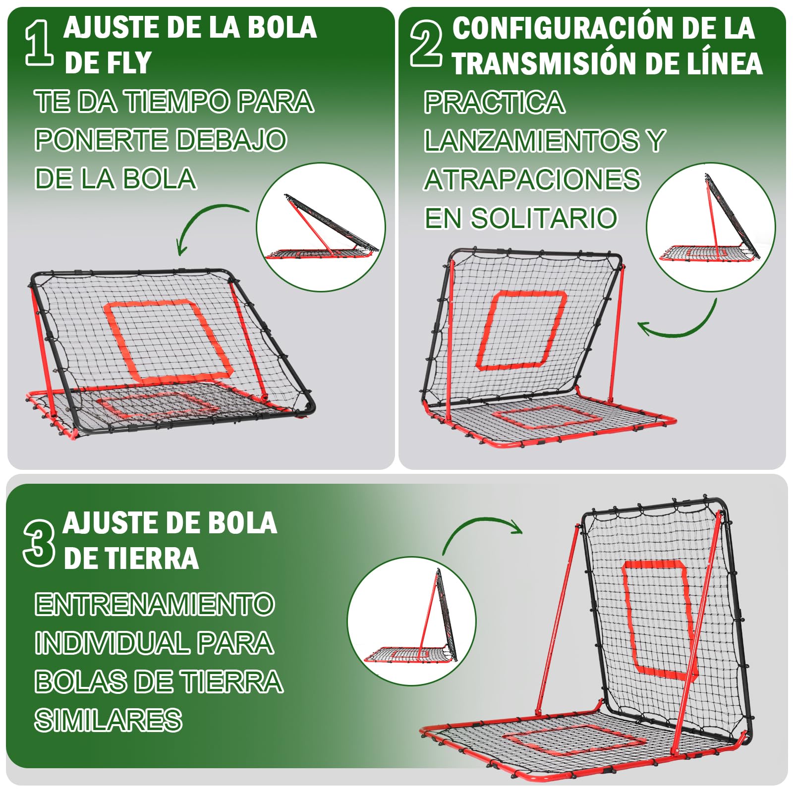 Red de Rebote Fútbol Plegable,Red de Béisbol, Malla de PE de Doble Capa, Ángulo Ajustable, Ideal para Actividades Familiares al Aire Libre y práctica de Deportes Niños Adulto