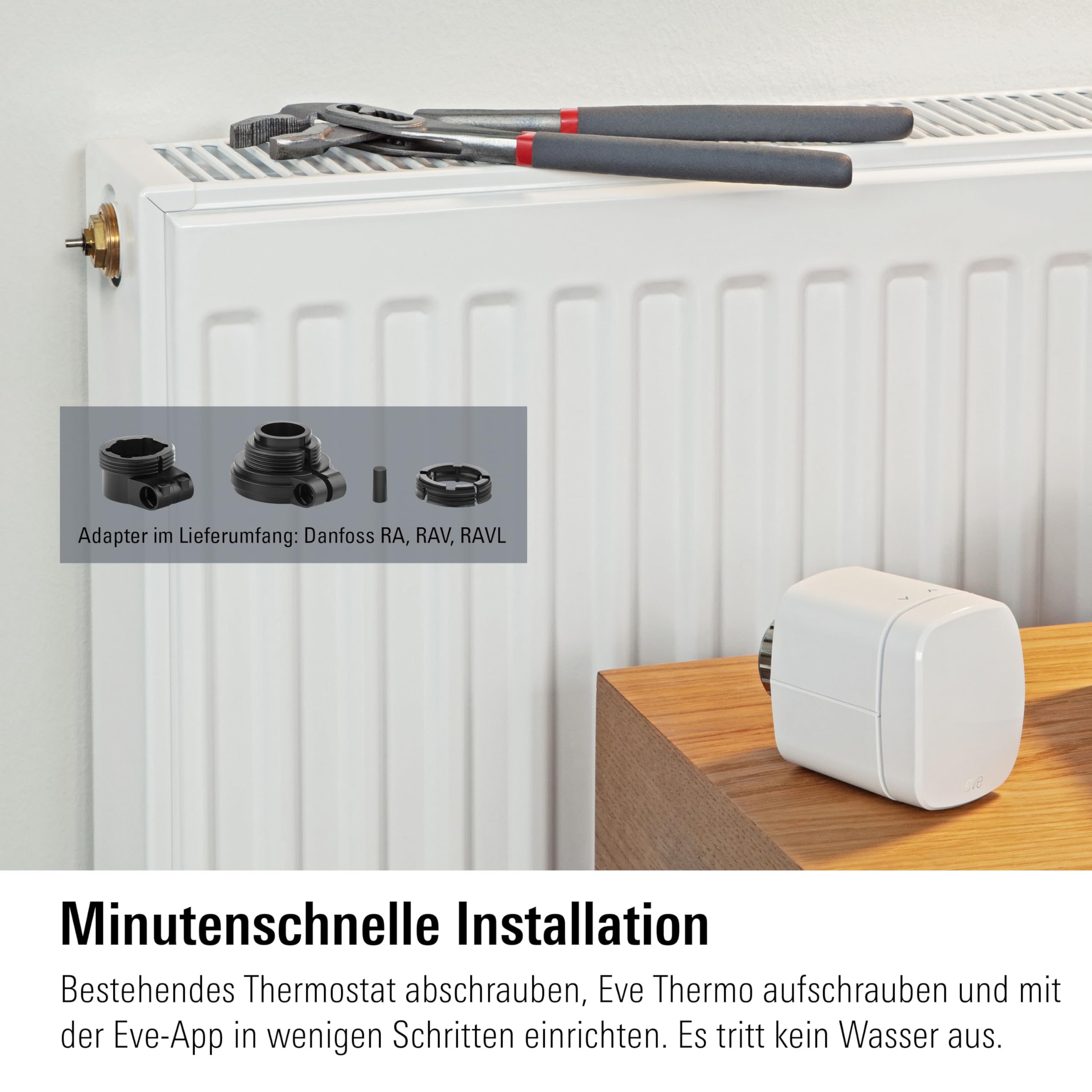 Eve Thermo (Matter) 4er Pack: Smartes Heizkörperthermostat, LED-Display mit Touch-Bedienfeld, Heizkosten sparen, Apple Home, Amazon Alexa, Samsung SmartThings, Google Home, Ben. Thread Border Router | Heizkosten sparen, LED-Display, App & Sprache, für Ale