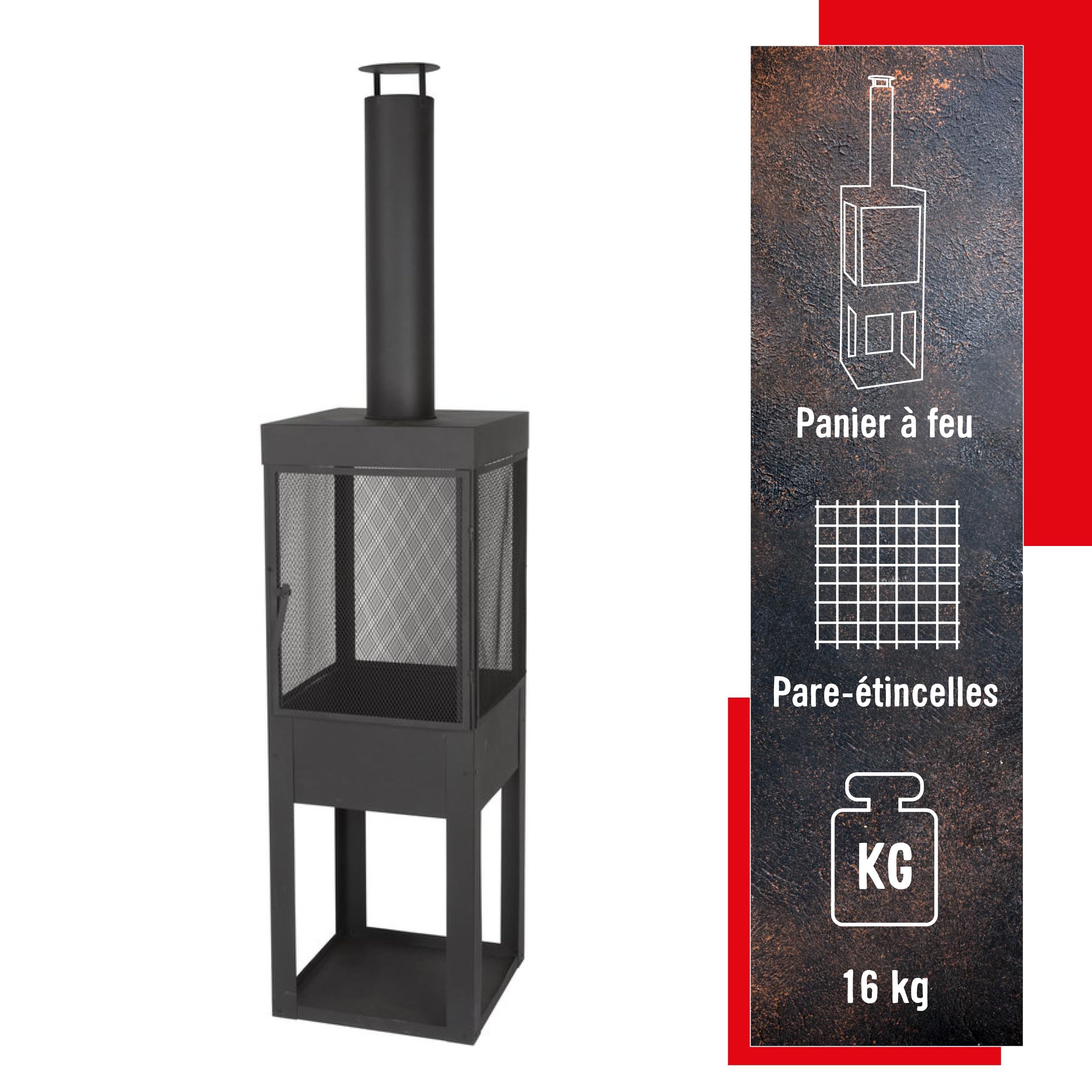 BBQ Collection Terrassenofen mit Schornstein - Gartenkamin mit Funkenschutz - Feuerstelle für den Garten oder Terasse - Karbonstahl Terrassenofen