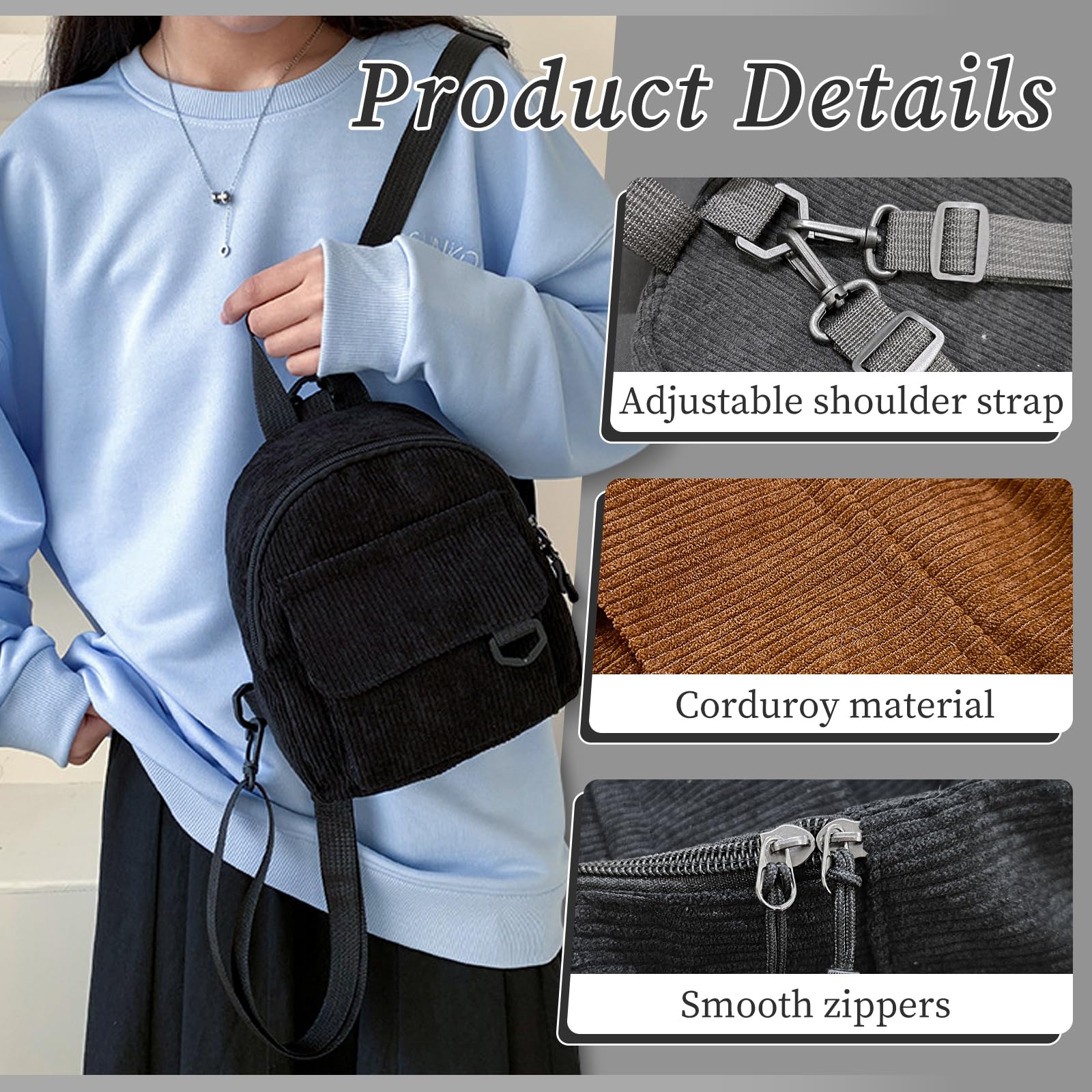 WisePoint Women's Fashion Backpacks, Corduroy Backpack Bag for Women Portable Backpack Purse Small Backpack (brown)