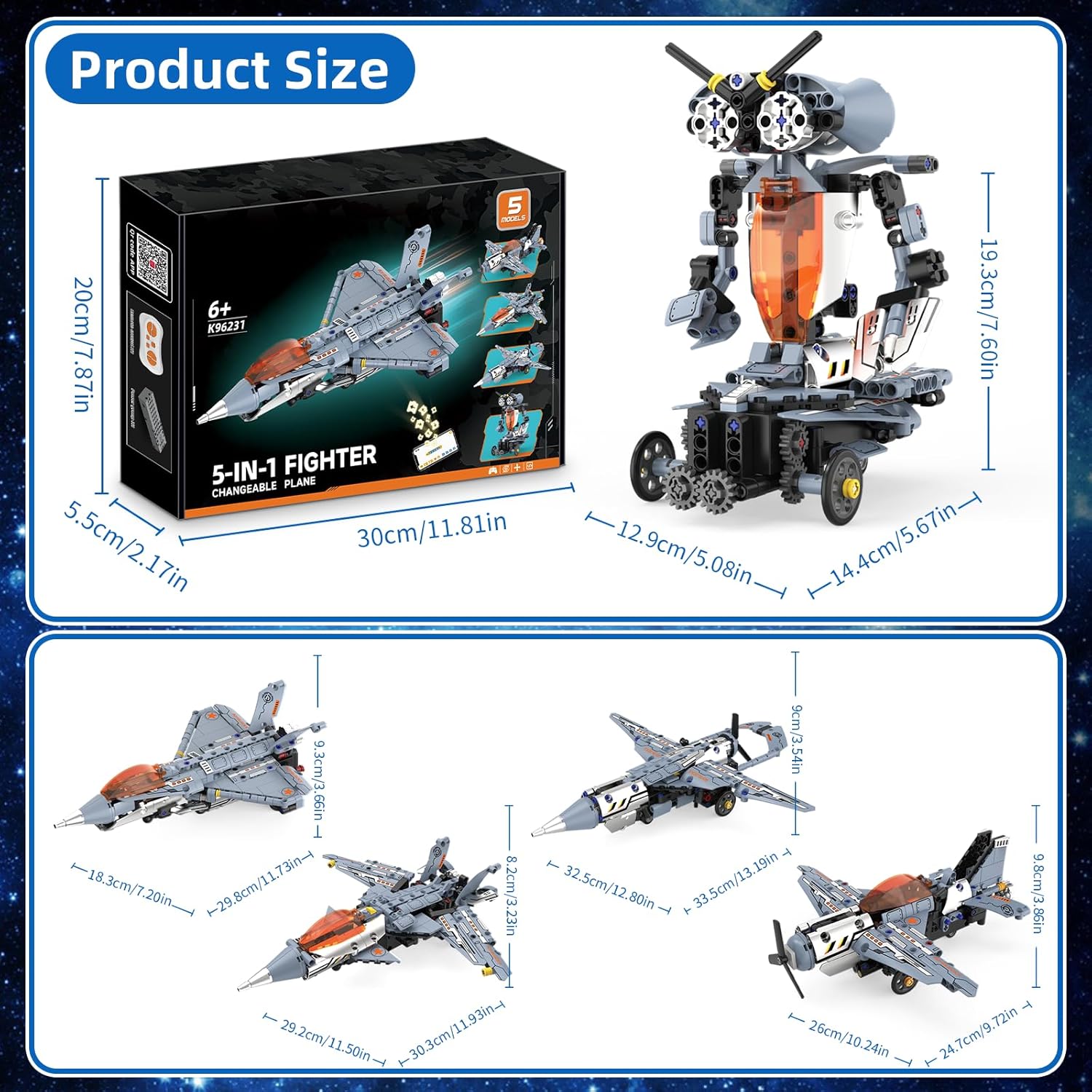 5 in 1 STEM RC Robot Building Kit, Fighter Jet Airplane Building Set with APP & 2.4GHz Remote Control, Technic Transformable Fighter Plane Toys for Kids Boys Age 6 7 8 9 10 11 12+, Birthday Gifts