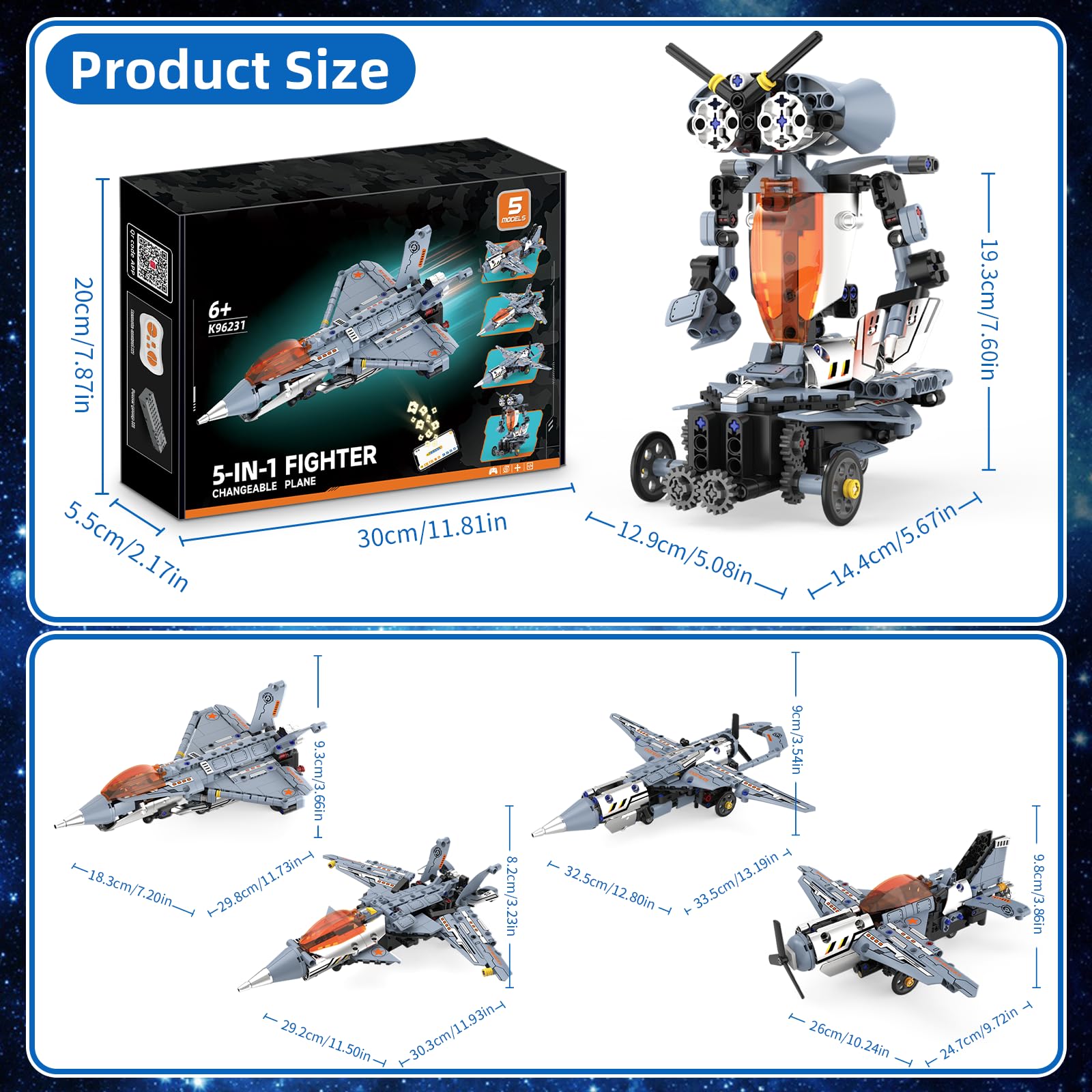 Kit Robot Technic 5 en 1, Robotics Avión de Combate con Aplicación y Control Remoto de 2.4 GHz, Robotica Avión de Combate Stem Programable, Juguete para Niños 6-14 Años, Regalos de Cumpleaños