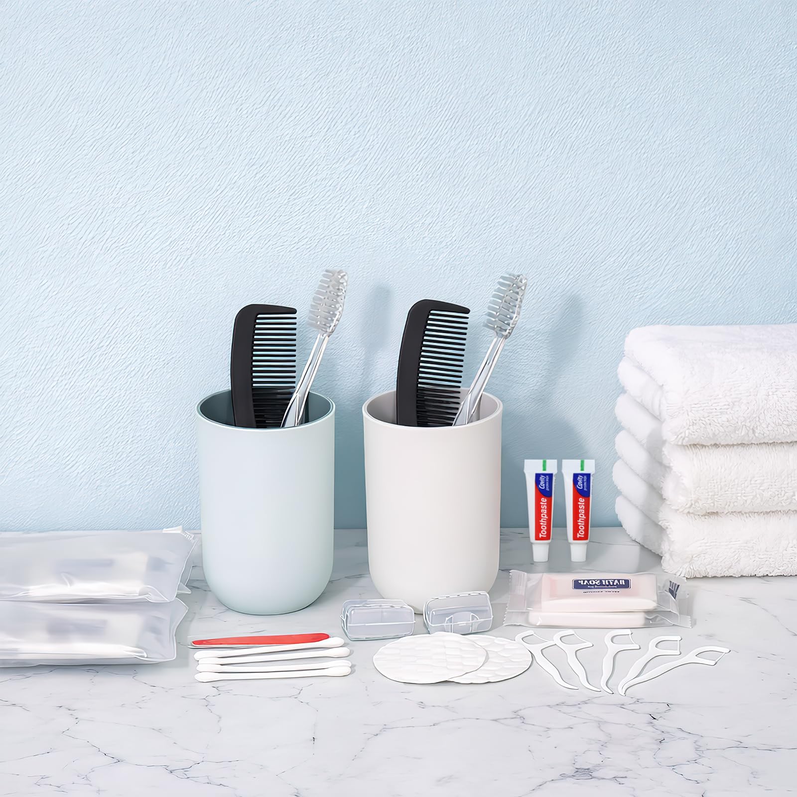 50er Einweg-Zahnpflege-Set 8-in-1, Reise-Zahnpflege Set mit Zahnbürste | Zahnpasta, Zahnseide, Hygiene Set, Zahnputzset Gäste für Damen, Herren, Hotel, Reise & Vorrat