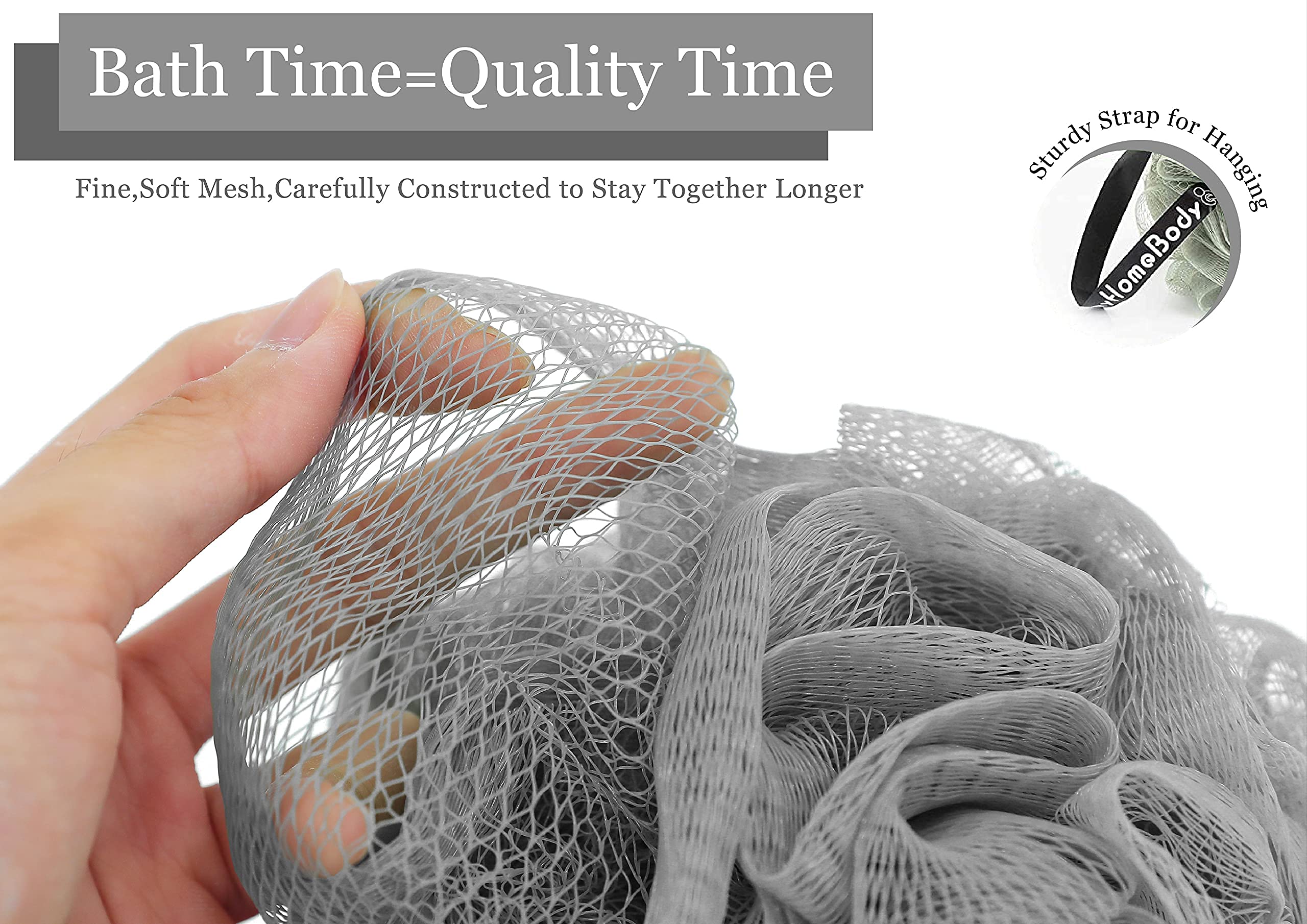 myHomeBody Duża gąbka luffa 70 g, myjka do ciała, gąbka do kąpieli, luffa dla kobiet, mężczyzn, gąbka złuszczająca pufa prysznicowa z węglem aktywnym - 2 Ultimate Gray + 1 świecący żółty, 3 szt
