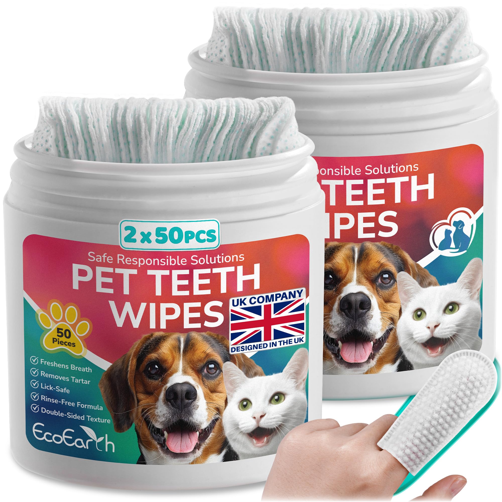 Premium Teeth Cleaning Wipes for Dogs & Cats - 100 Pcs - Pet Dental Care Finger Pads for Fresh Breath & Oral Hygiene - Embossed Pattern & Nano Plastic-Dotting to Remove Plaque & Tartar
