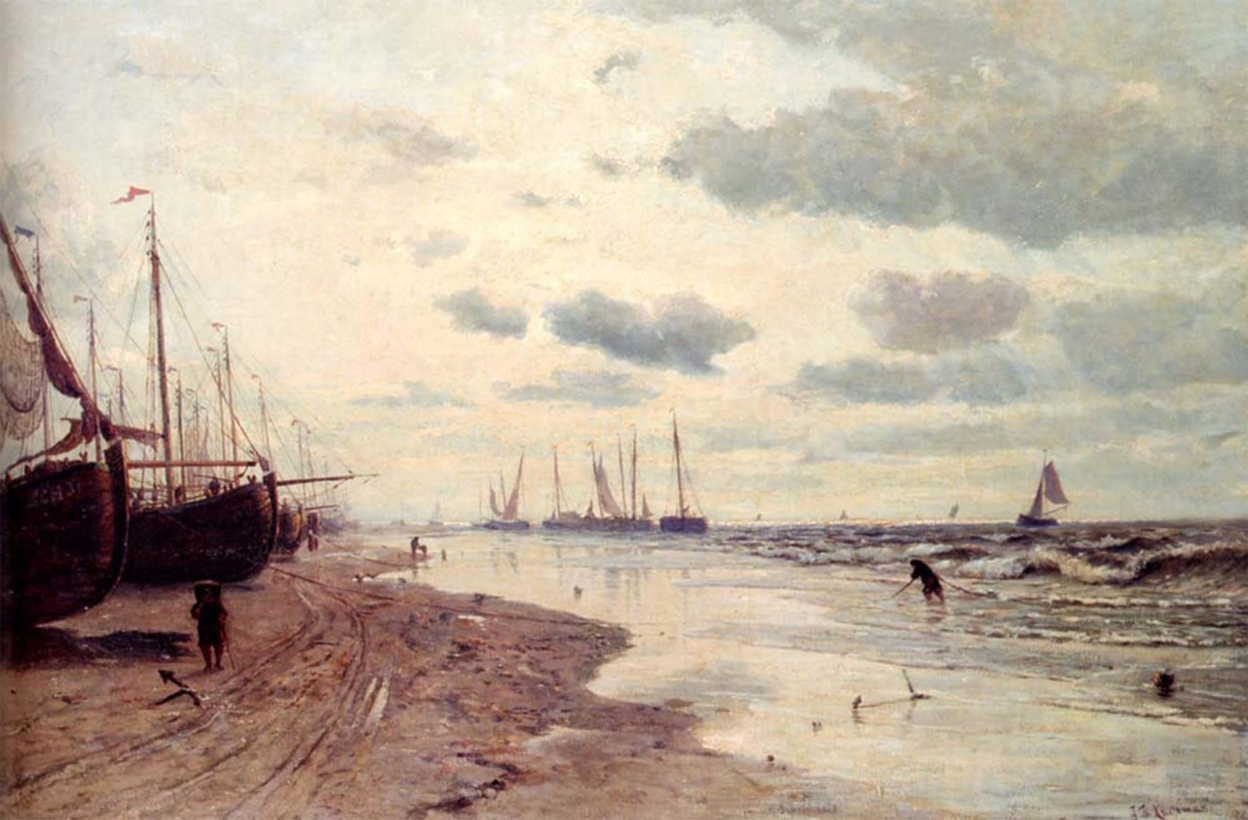 SERENDIPITP Vintage Wall Art Canvas Nordic Poster Canvas Print Picture Plage de Scheveningen Jan Theodore Kruseman Wall Art Poster for Home Decor 60x90cm