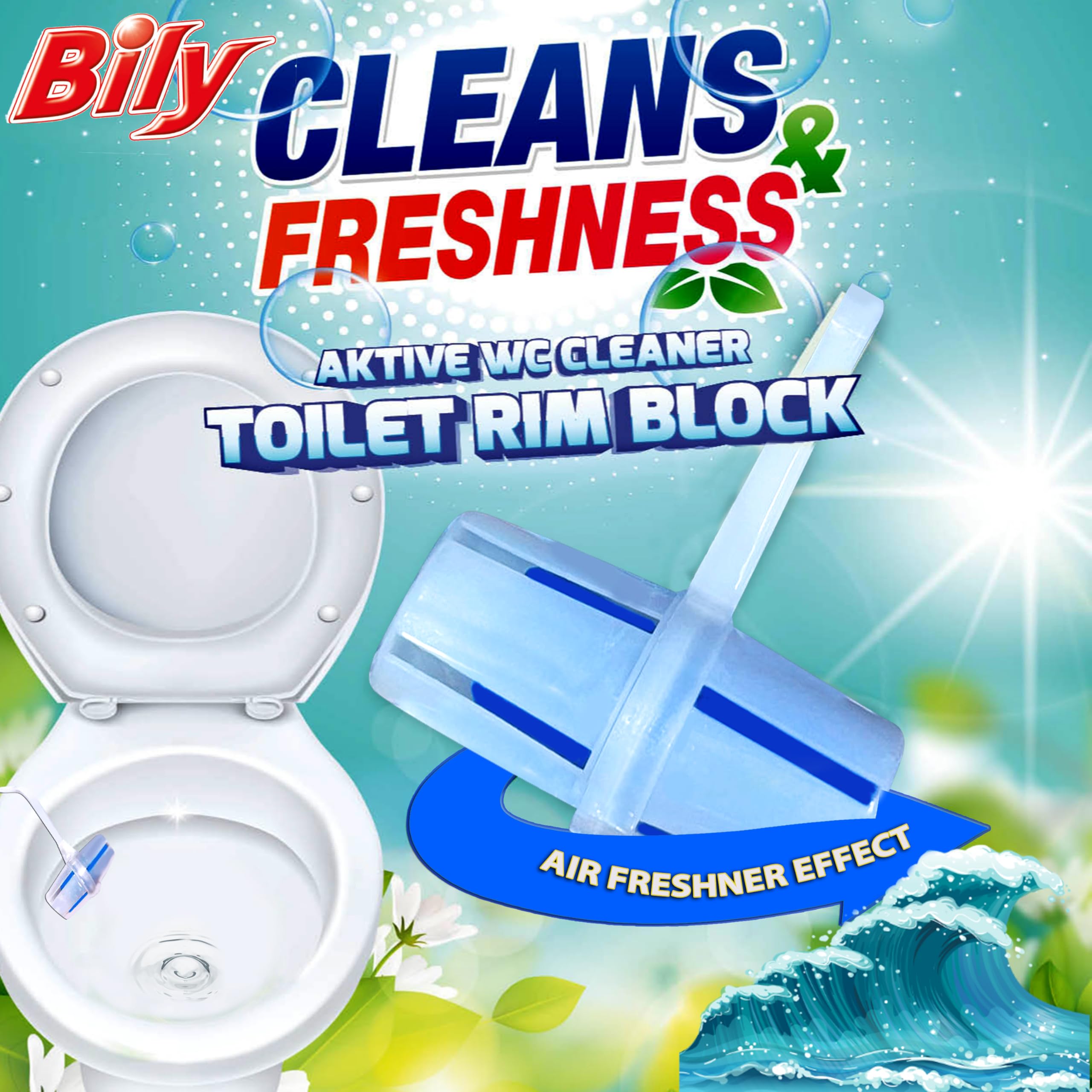 Bily Solid Toilet Rim Block Ocean | 3 * 40g Value Pack| Powerful Foaming and Cleaning | Prevents Limescale and dirt buildup | 24 * 7 Fragrance and Freshness| 4 Function Formula - Image 2 thumbnail