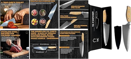 Miniatura 8 de The HomeFlow Co - Cuchillo de chef de 8 pulgadas, cuchillo de cocina alemán ultra afilado de acero inoxidable de alto carbono con mango ergonómico