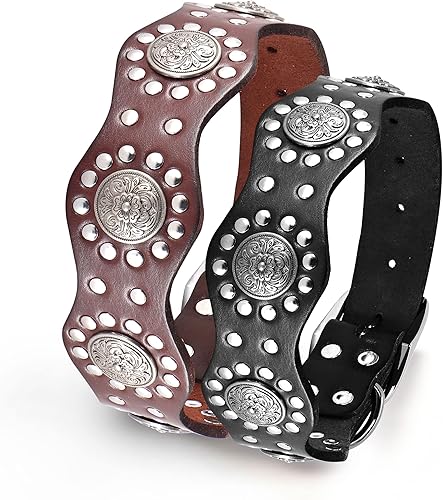 Miniatura 4 de PET ARTIST Collar de perro de cuero genuino, diseño único y cuero resistente, collar de perro resistente, apto para perros Rottweiler Pitbull