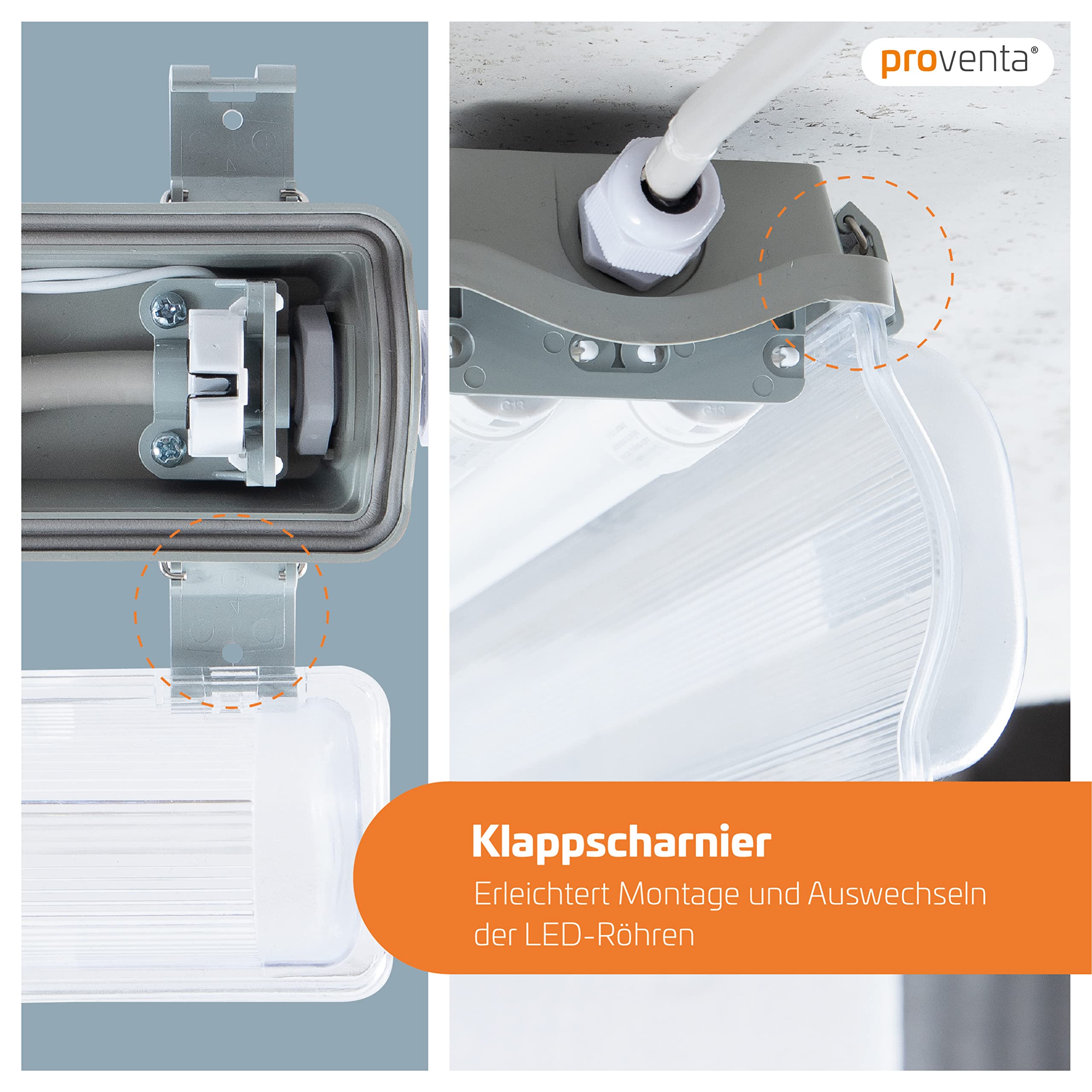 Proventa LED-Feuchtraumleuchte 120cm 36W 2x Röhre G13 kaltweiss - 4x Sparpack