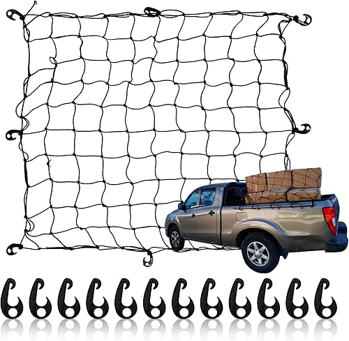Red de carga para caja de camión, 3.6 x 3.6 pies, se estira a 10.8 x 10.8 pies, red de carga duradera para camioneta, remolque, barco, RV SUV, red