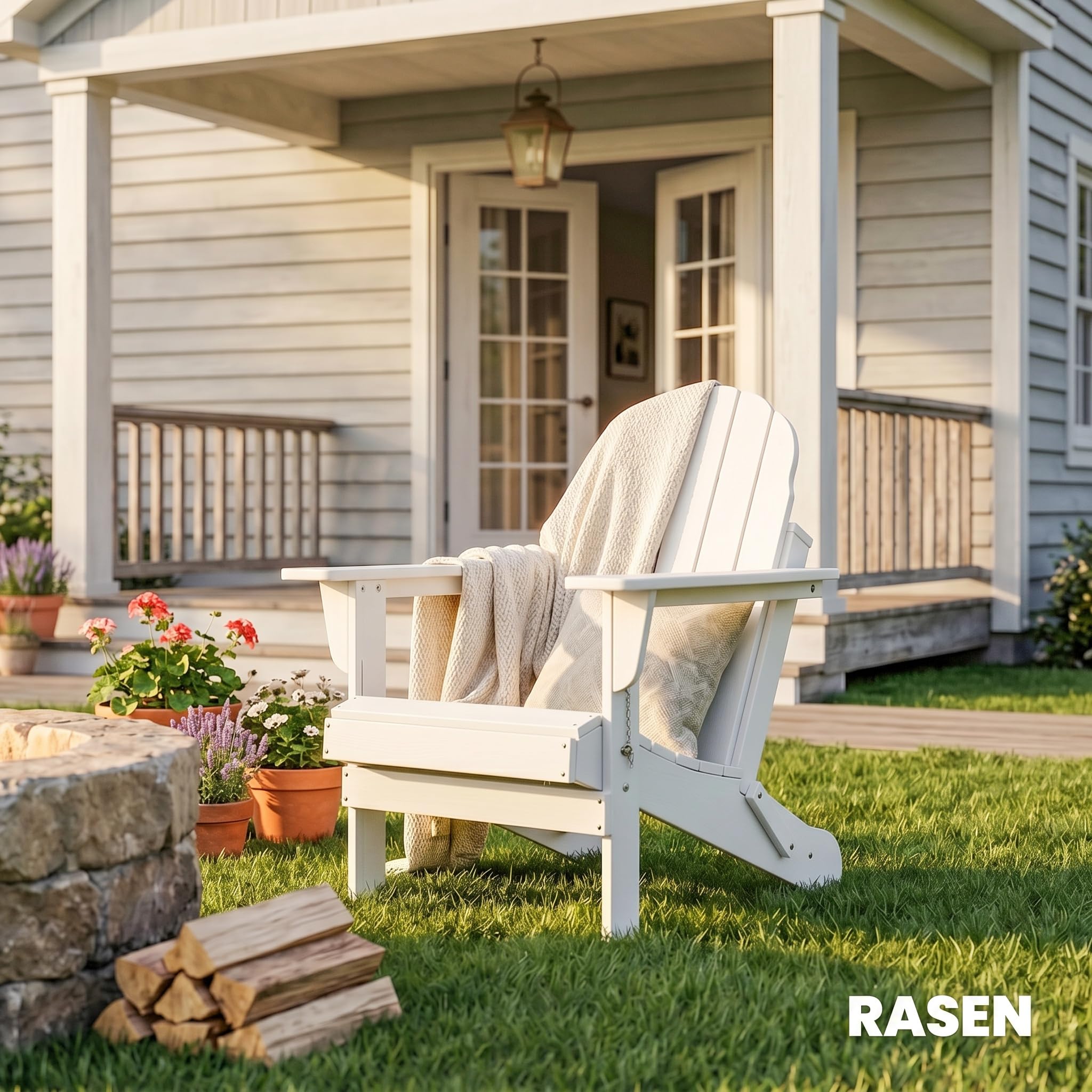 Outsunny Adirondack Chaise de jardin pliable Fauteuil de jardin Meuble de balcon Blanc 75 x 87 x 93 cm