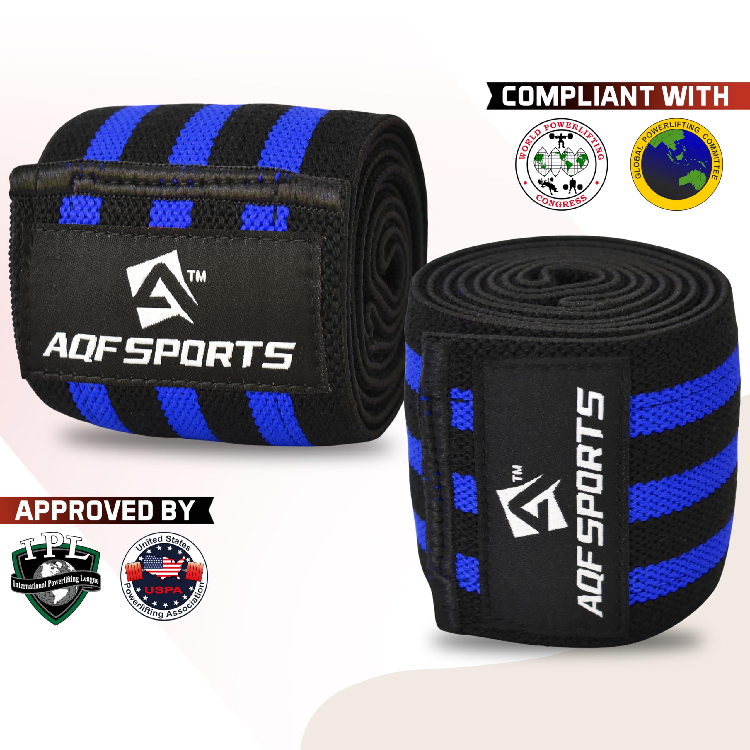 AQF Gomitiere per Sollevamento Pesi (Coppia) 101,6 cm - Fasce Elastiche Supporto Gomito per Powerlifting, Bodybuilding, Panca e Allenamento in Palestra - Fitness Cinghie per Gomito (Nero e Blu)