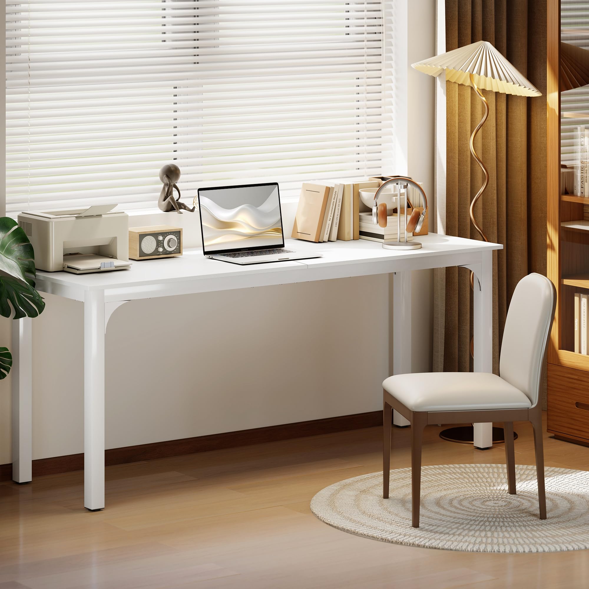 HOMCOM Scrivania, scrivania per computer, 180 cm, con ampio piano per 2 persone, telaio in acciaio, tavolo per computer per lavoro a casa o studio, bianco