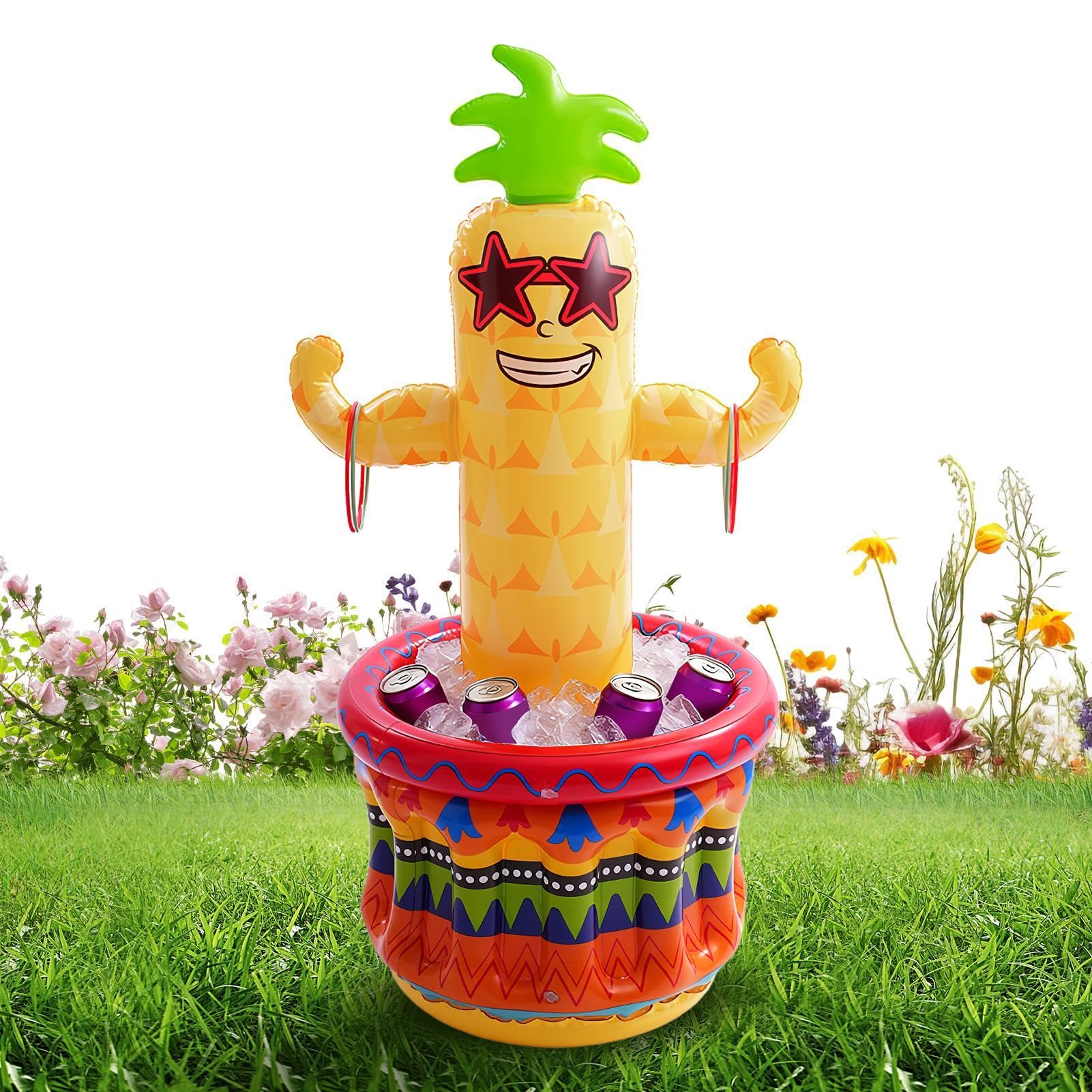 Dmuchany cooler do napojów Przenośny cooler ananasowy 122 cm na napoje | Dekoracje przyjęcia basenowego do piwa, , baru, plaży, gier, lata, wakacji, urodzin, zakończenia szkoły