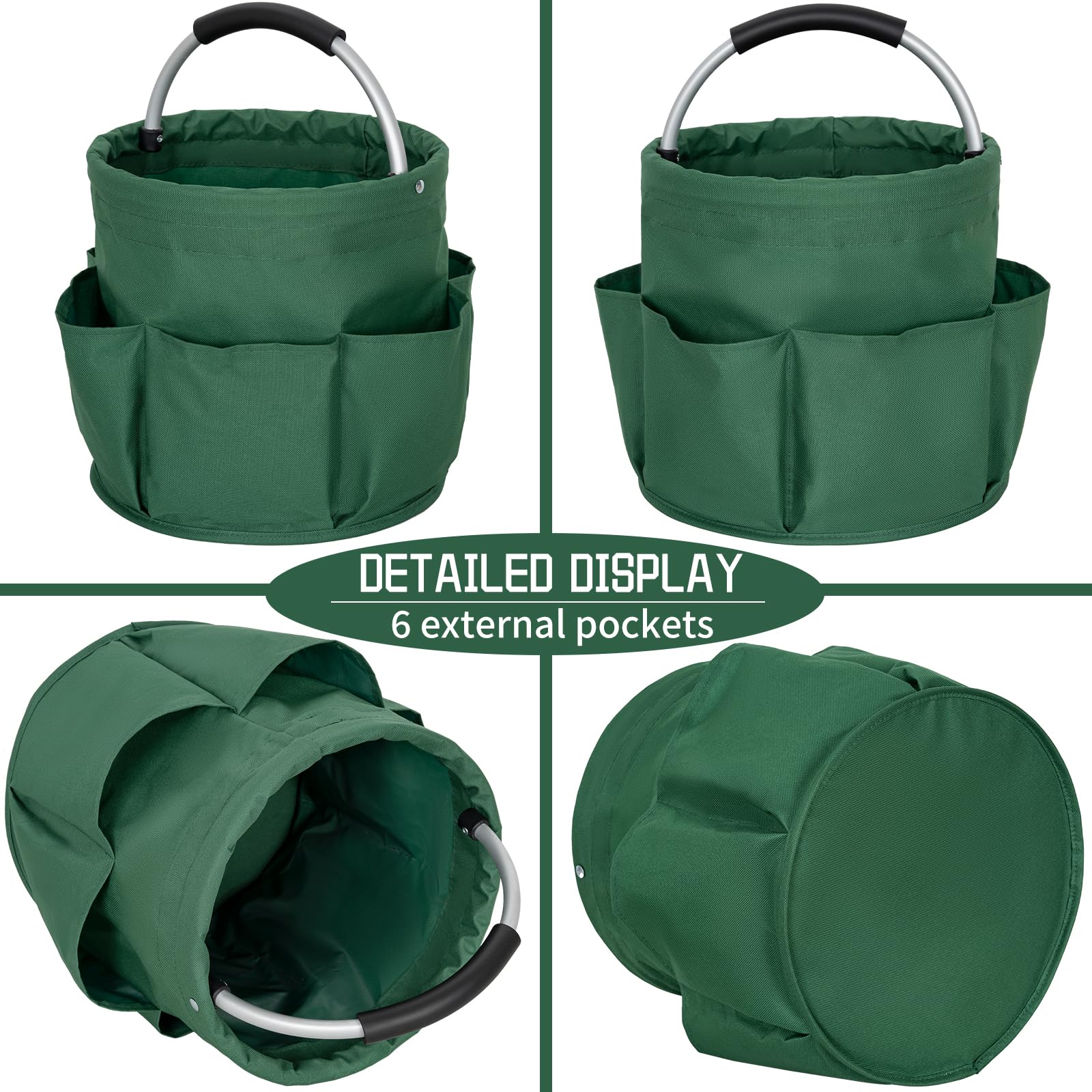 IPEB Cleaning Caddy Organizer with Handle Foldable Cleaning Bucket Organizer Cleaning Caddy Bag Cleaning Tool Bucket Multi-pocket Tool Bag for Cleaners & Housekeepers,Green - Image 3