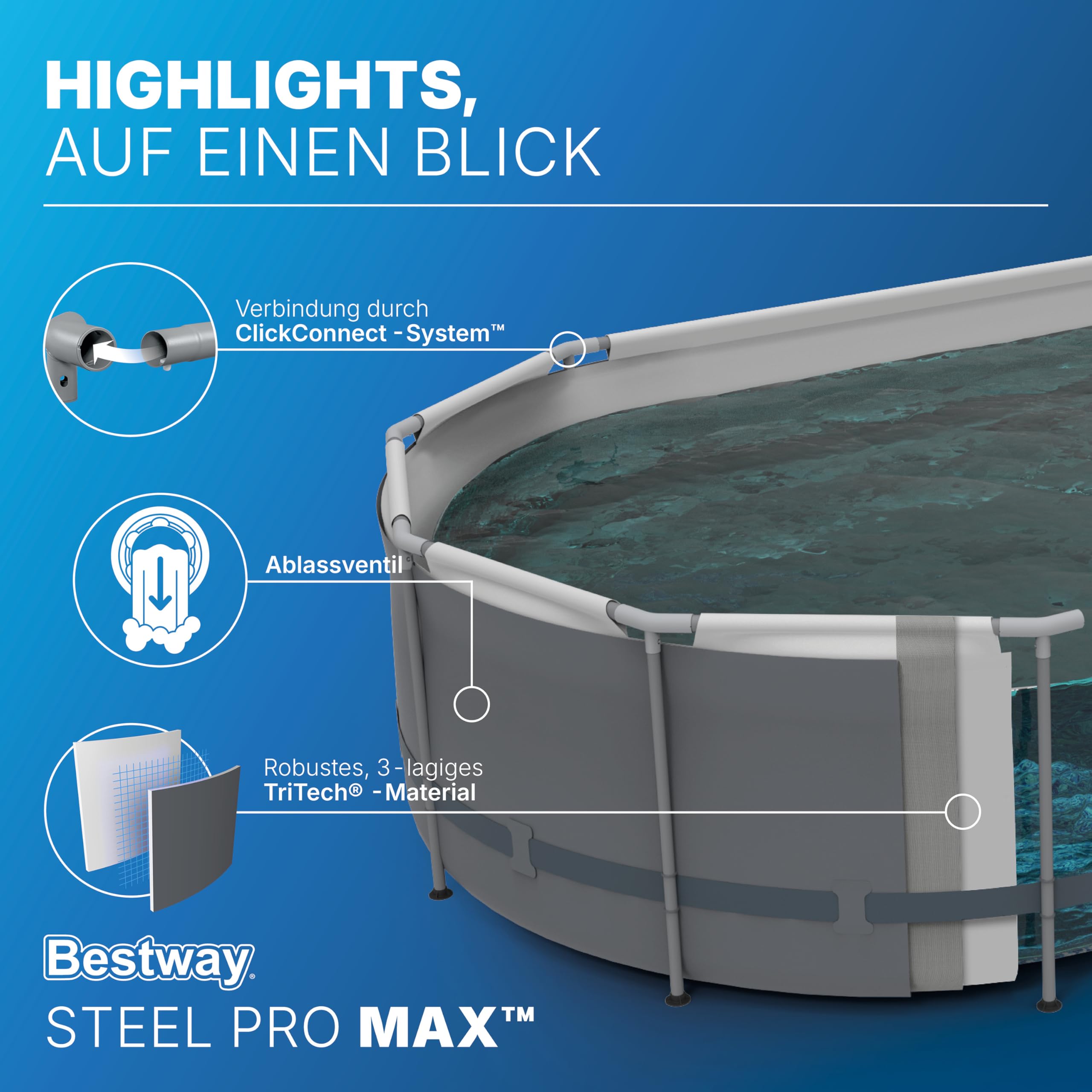 Bestway Power Steel Frame Pool Set mit Filterpumpe 427 x 250 x 100 cm, grau, oval