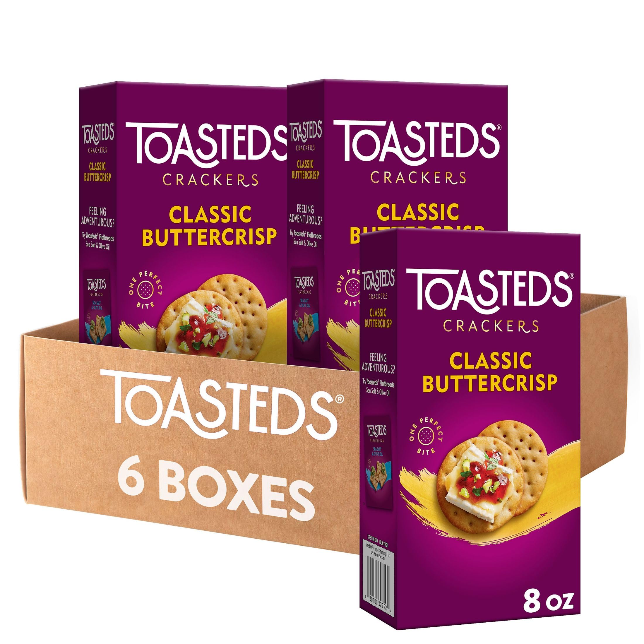 Toasteds Crackers, Party Snacks, Lunch Snacks, Classic Buttercrisp (6 Boxes)