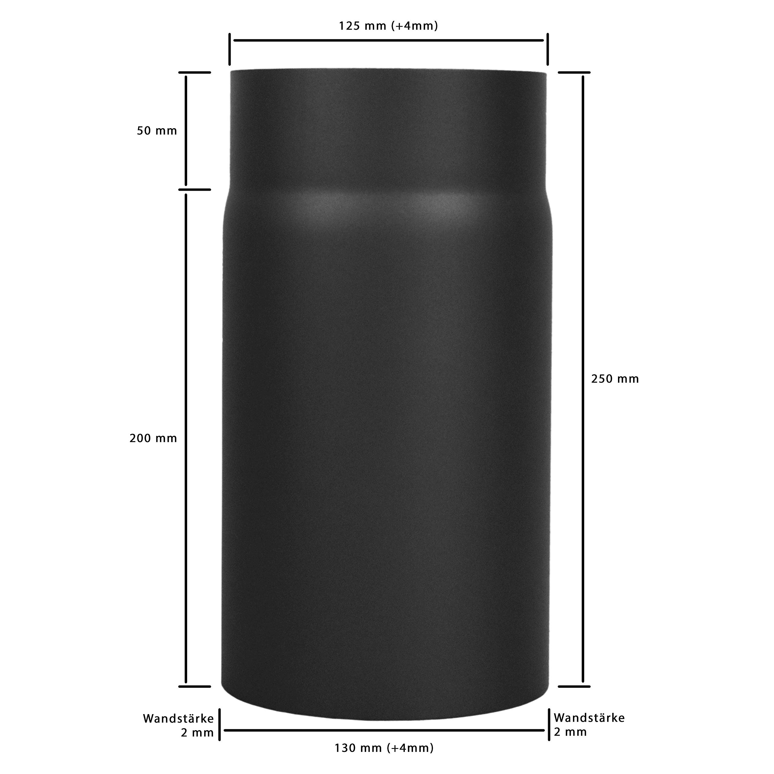 Tubo Prolunga Canna Fumaria - 250mm X Ø130mm, Acciaio Verniciato Nero Resistente Al Calore (500°C) - Foto 4
