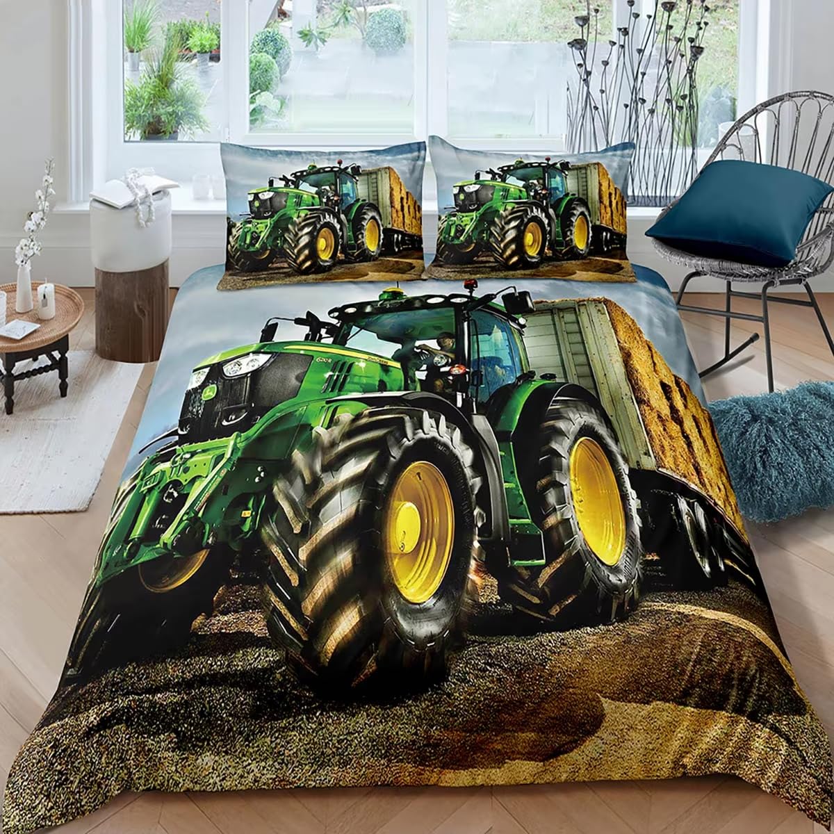 Bettwäsche 155x220 GrüNer Traktor Bettwäsche-Set mit Reißverschluss Schließung und 2 Kopfkissenbezug 80x80 cm - Weicher Atmungsaktive Mikrofaser Bettbezug für Kinder Mädchen
