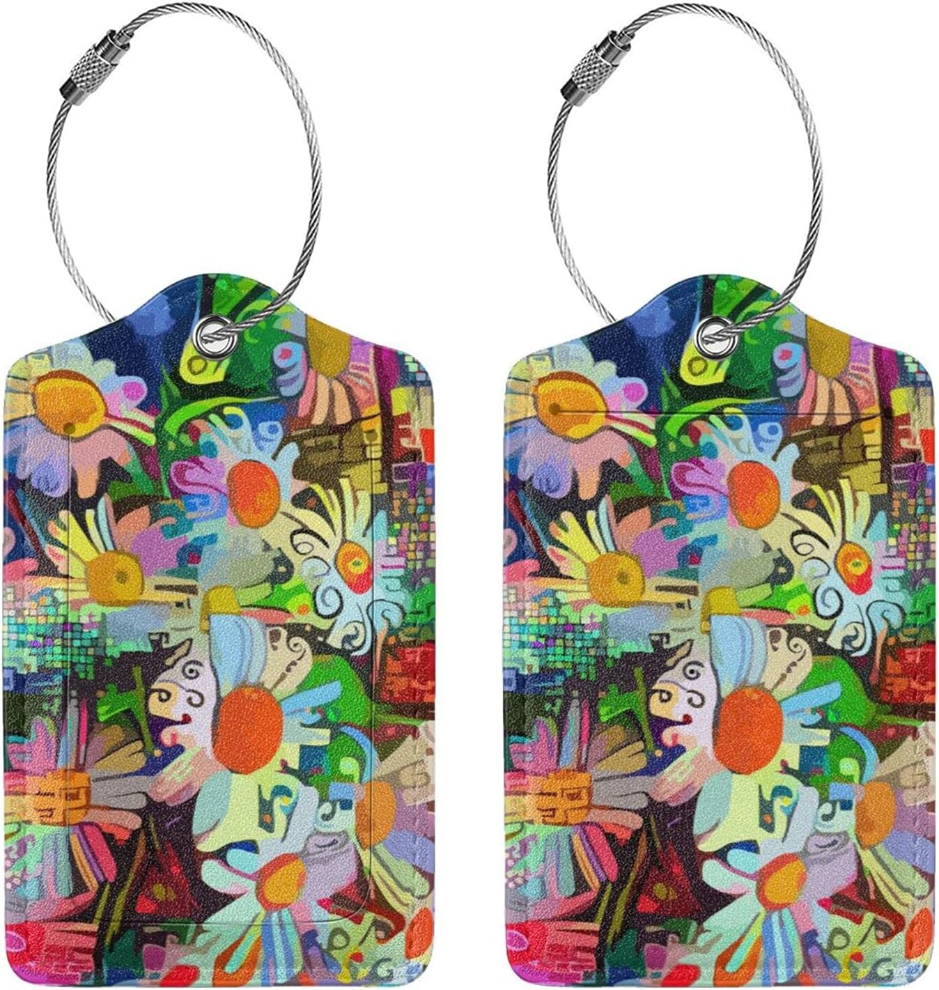 Set of 2 Luggage Tag for Suitcases PU Leather Luggage Tag with Full Back Privacy Name ID Card Fun Laggage Tags : Clothing, Shoes & Jewelry