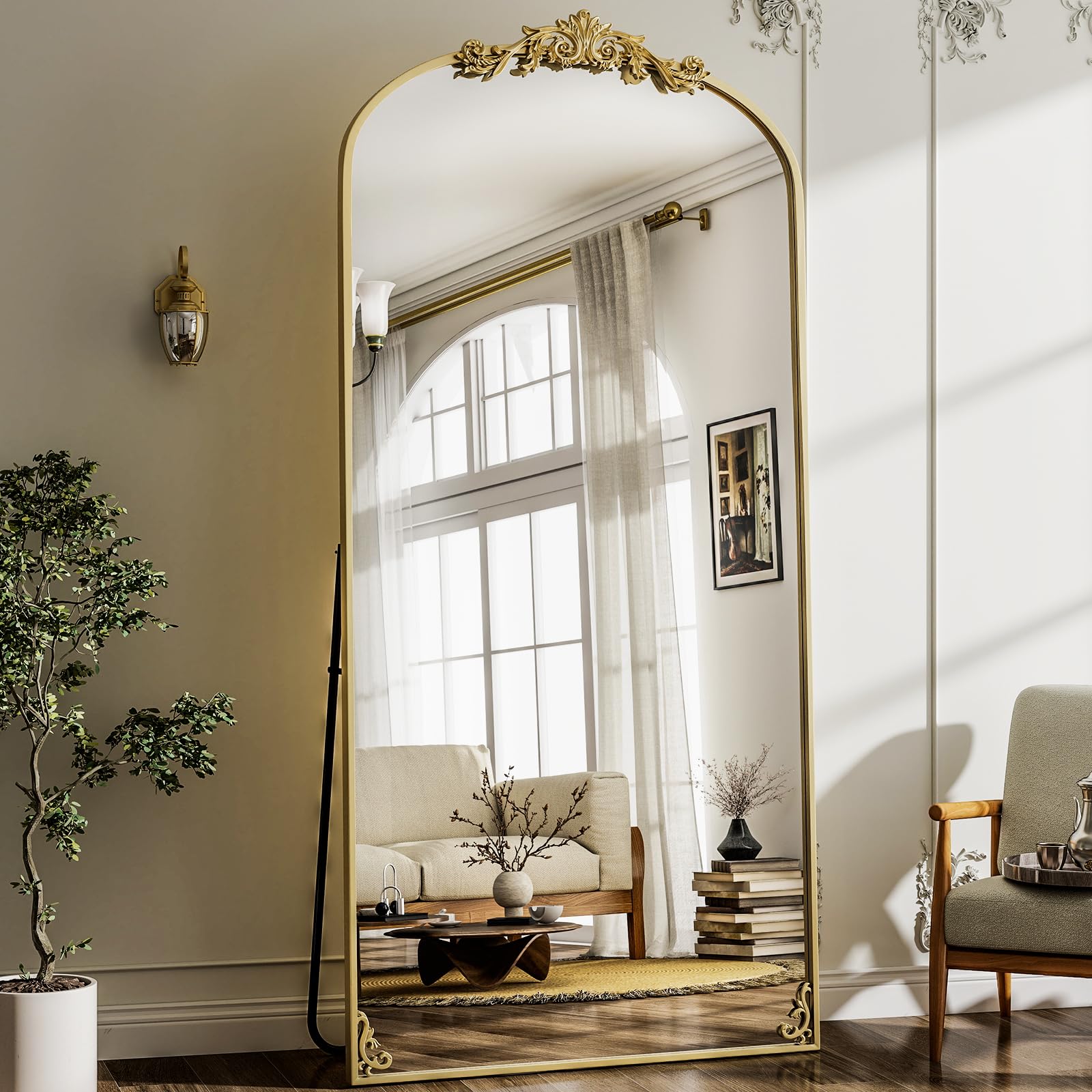 GLSLAND Large Carved Vintage Floor Mirror