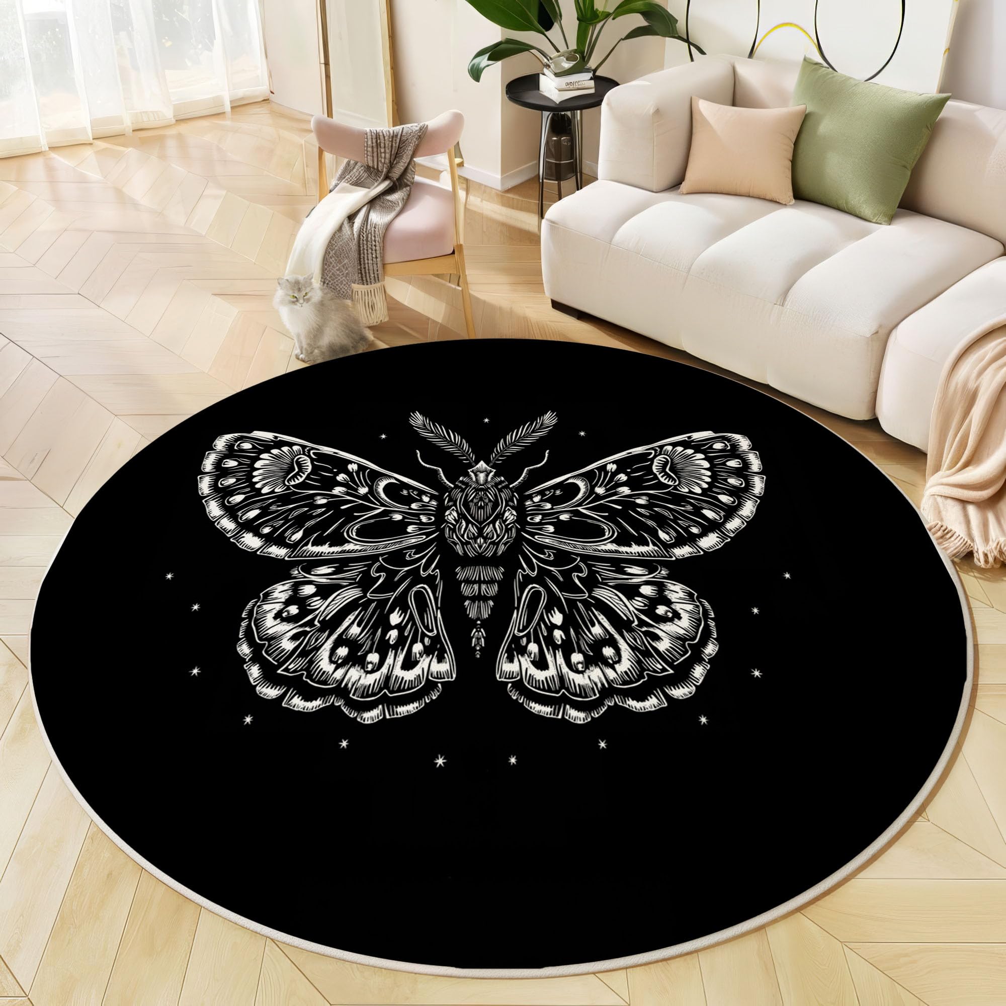 Tapis de salon lavable et antidérapant rond 160cm poil ras doux