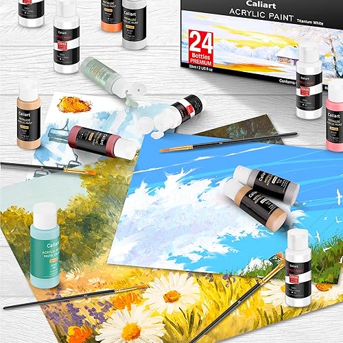 Vista 42 de Caliart Juego de pintura acrílica con 12 pinceles, 24 colores (4.1 fl oz, 4 onzas), pinturas artísticas para artistas, niños, estudiantes, Varios