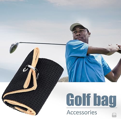 Miniatura 7 de Mile High Life Toalla de golf de tres pliegues Tela de microfibra de primera calidad Patrón de gofres con clip de mosquetón resistente Negro