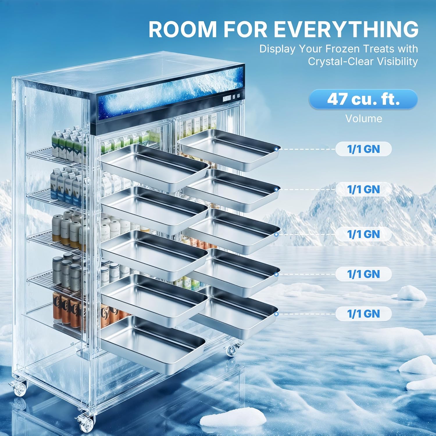 Wilprep 54" Commercial Display Refrigerator, 47 cu. ft. UL Certified Double Glass Doors Fridge with 8 Adjustable Shelves, Sliding Door Merchandiser for Restaurant Bar