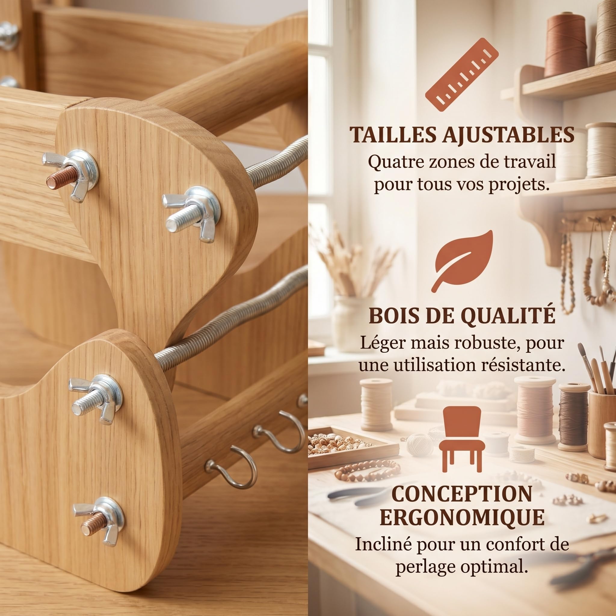 Métier à Tisser Perles en Bois, 4 Largeurs Réglable, Support Tissage Vertical ou Plat, Machine à Tricoter Perles à La Main, Outil de Création de Bijoux, Outil Manuel pour Débutant ou Expert