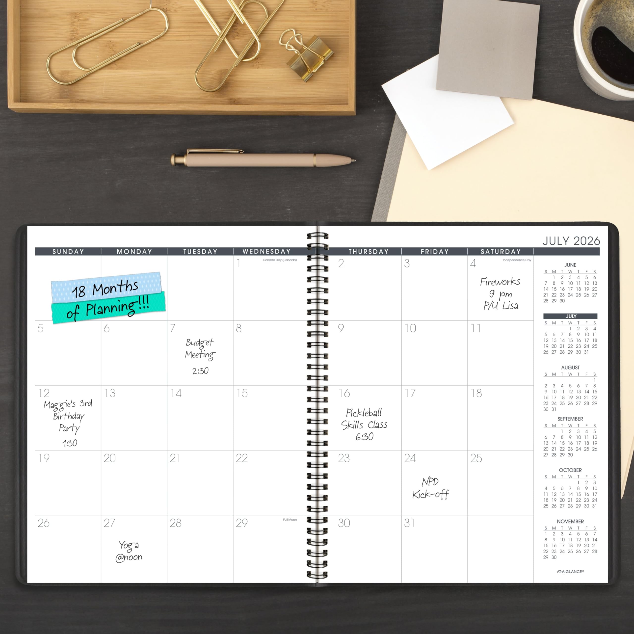 AT-A-GLANCE 7007405 akademischer Monatsplaner 2026–2027, Juli-Dezember-Kalender-Notizbuch, 22,9 x 27,9 cm, Schwarz