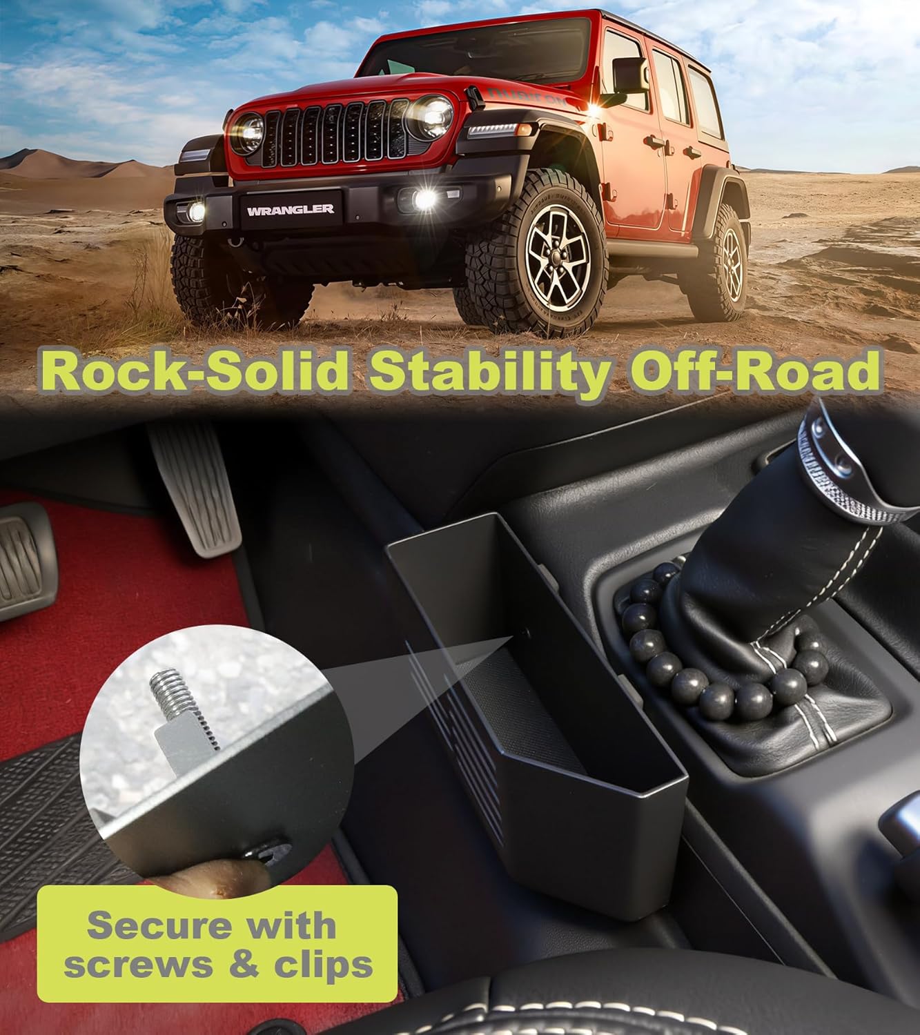 Center Console Organizer Storage Box for Jeep Wrangler JL Gladiator JT 2018-2025 2026 Accessories Gear Shift Side Tray Flag Accent, 2PCS
