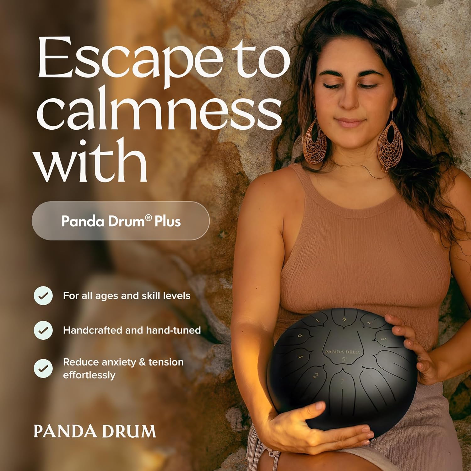 Plus (Black) | Steel Tongue Handpan with Music Book, Mallets, Carrying Bag & Finger Picks | 11 inch, 432 Hz | Rain Drum for Inside & Outside | Calming Musical Instrument for Adults & Kids