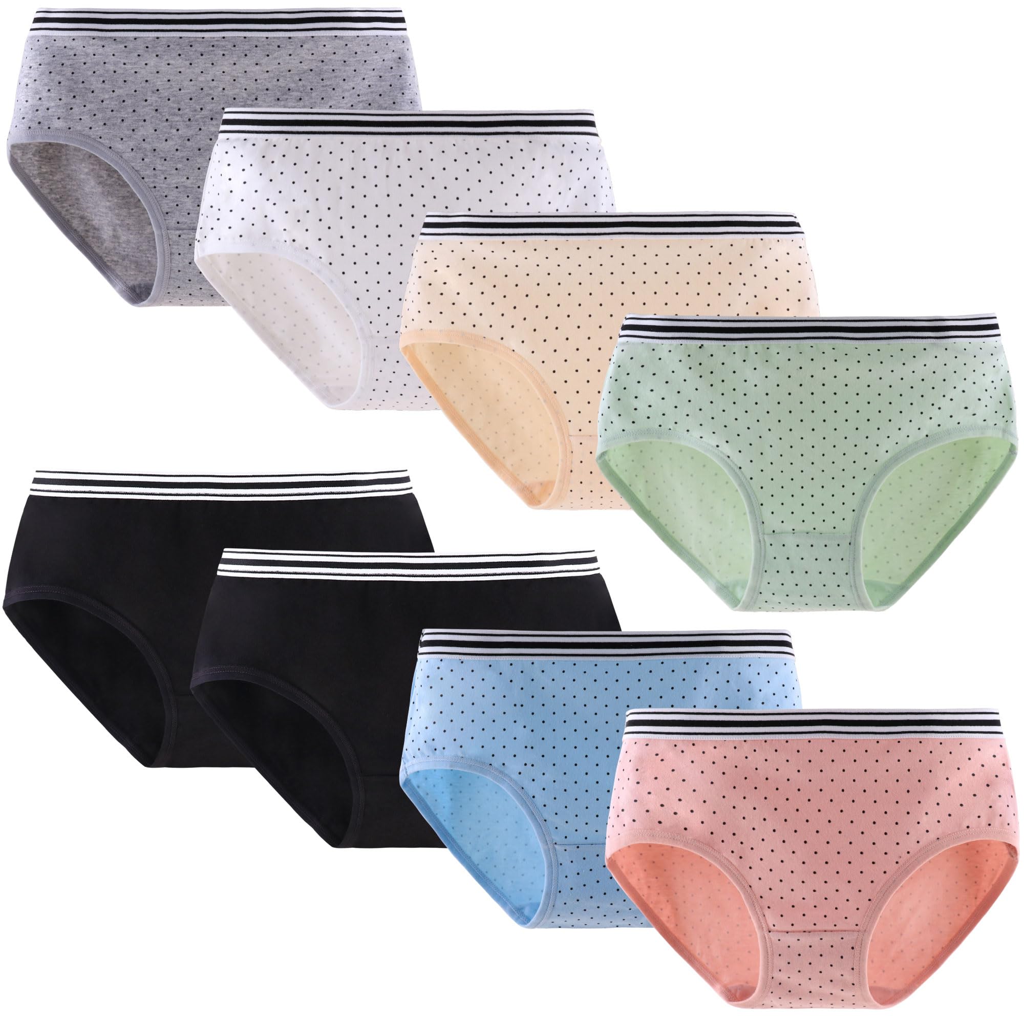 AnntryTeen Girls Knickers Soft Cotton Underwear Mid Waist Solid Panties for Teenager Age 10-16 (Pack of 8)