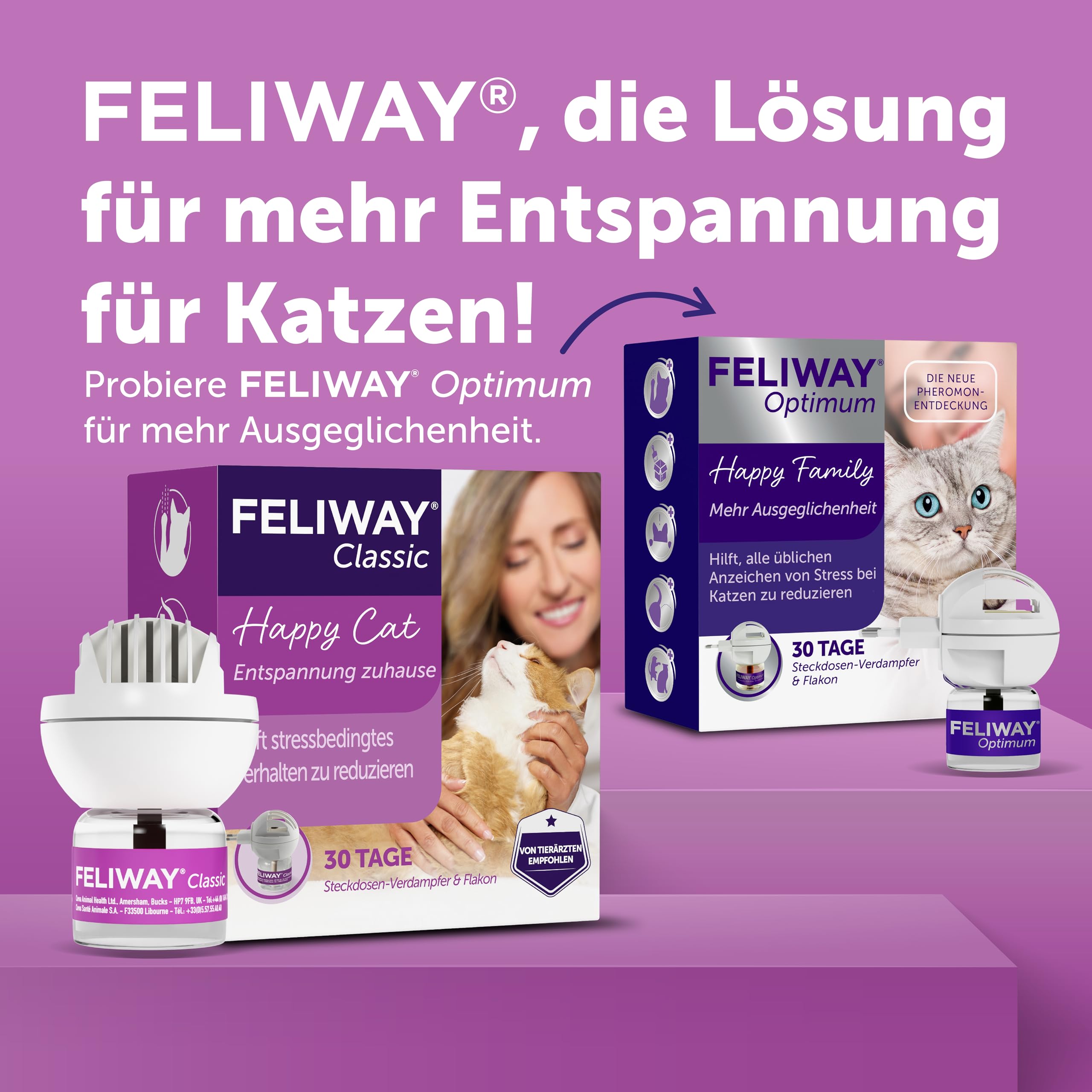 FELIWAY Classic 30 Tage Pheromon Verdampfer Start-Set, 48ml - Hilft Anzeichen von Stress bei Katzen und Kitten zu reduzieren, von Tierärzten empfohlen, klinisch getestet