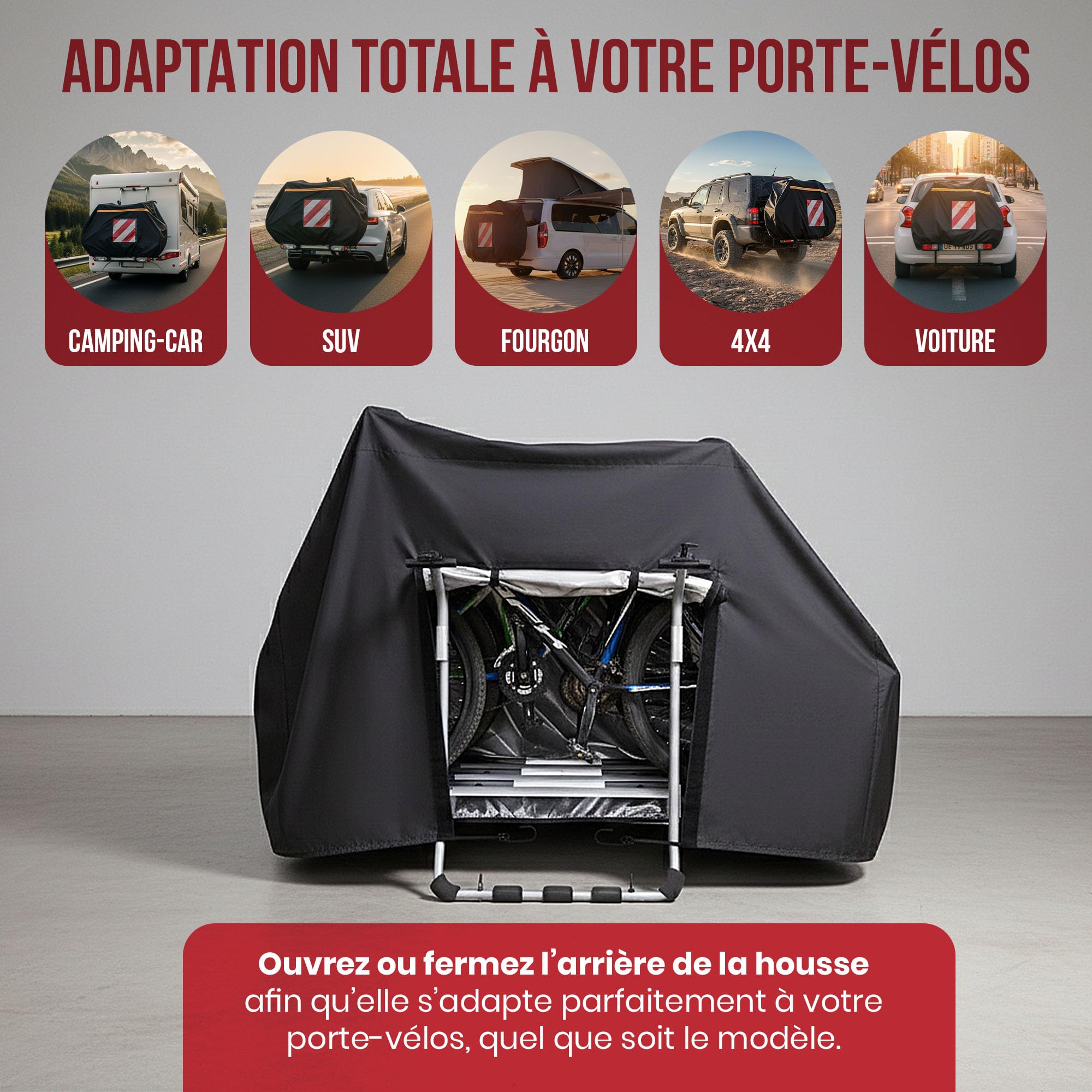 Housse Velo Camping Car - Bache velo camping car 3 bicyclette - Comprend 2 Tendeur et 1 Sac de Rangement