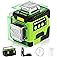 Huepar 3x360 Green Laser Level with LCD Display, Self Leveling Rechargeable Laser Tool for Construction & Home Renovation, Ma