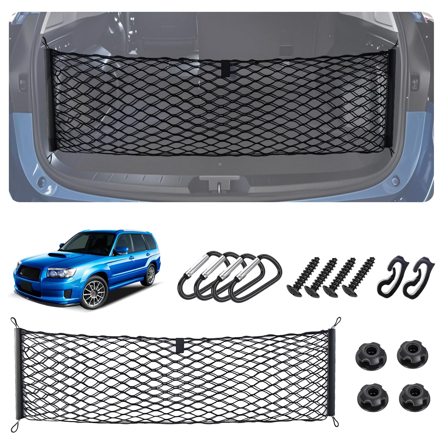 Envelope Style Cargo Net for 2019-2024 Subaru Forester Accessories, Rear Trunk SUV Mesh Cargo Net, Upgraded 5mm Bungee &amp; Double-Layer Nylon Storage Tailgate Netting Grocery&amp;Tools Holder Organizer