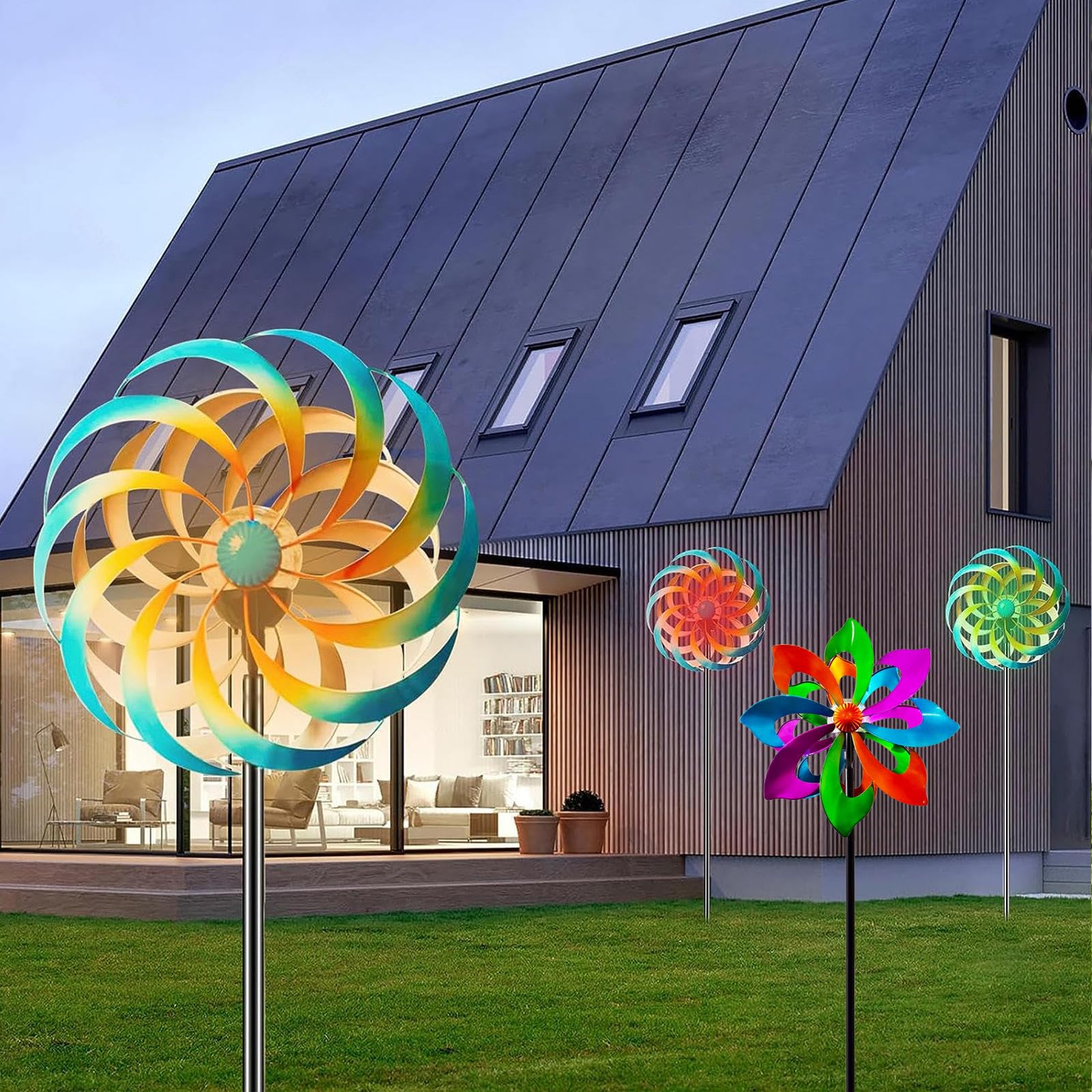 HAZARA Mulini A Vento da Giardino per The Yard, Filatori del Cantiere Eolico, Grande Spinner da Cortile,Blue