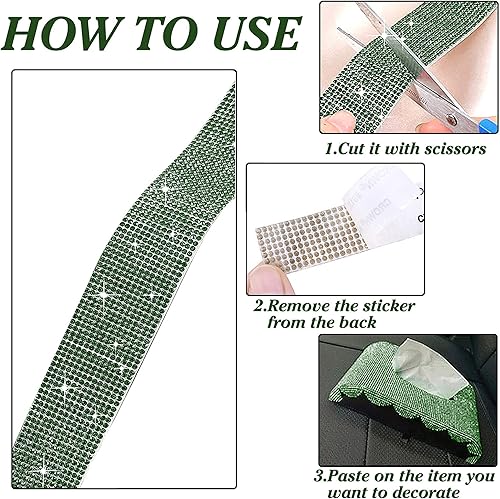 Miniatura 5 de Tiras autoadhesivas de diamantes de imitación de cristal verde, para manualidades con diamantes de imitación de 0.079 pulgadas para manualidades (7
