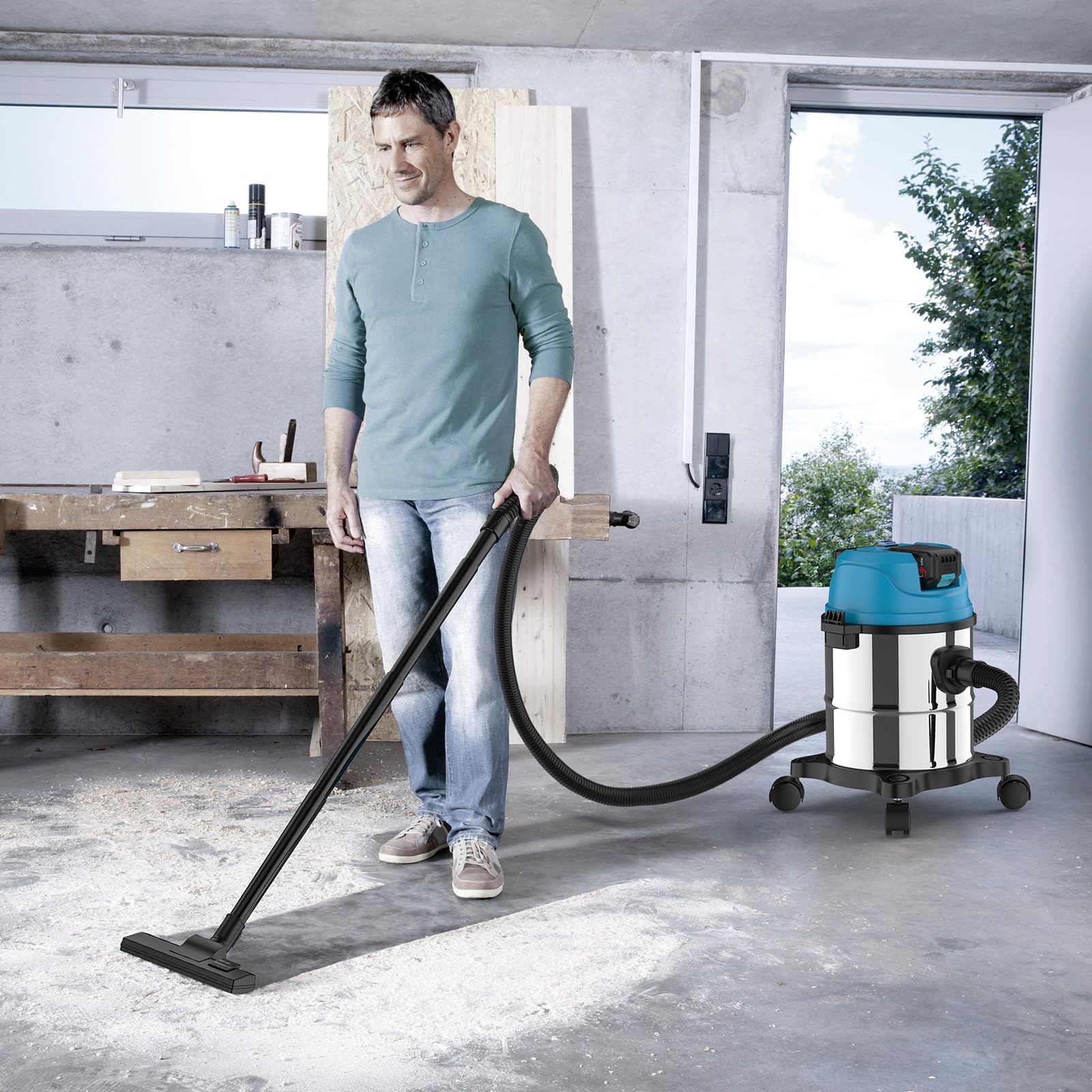 Aspirador en seco y húmedo para batería Makita de 18 V, aspiradora industrial con accesorios de boquilla, depósito de acero inoxidable de 15 l, filtro de cartucho, para casa y fábrica (sin batería)
