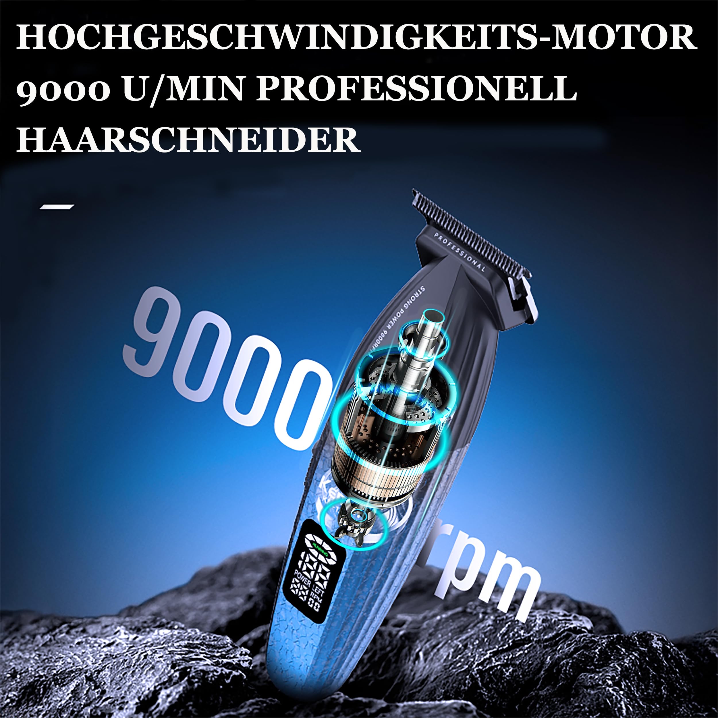 KEMEI 1669 Bartschneider für Männer, Kabelloser Haarschneider | mit LED-Anzeige, 9000 U/min Haarschneidemaschine für Barbier mit Ladebasis, DLC-beschichtete T-Klinge