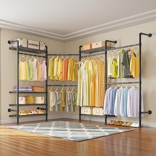 Miniatura 8 de Timate Perchero de ropa en forma de L L4 resistente para colgar ropa, perchero industrial expandible para ropa de tubería industrial montado en la