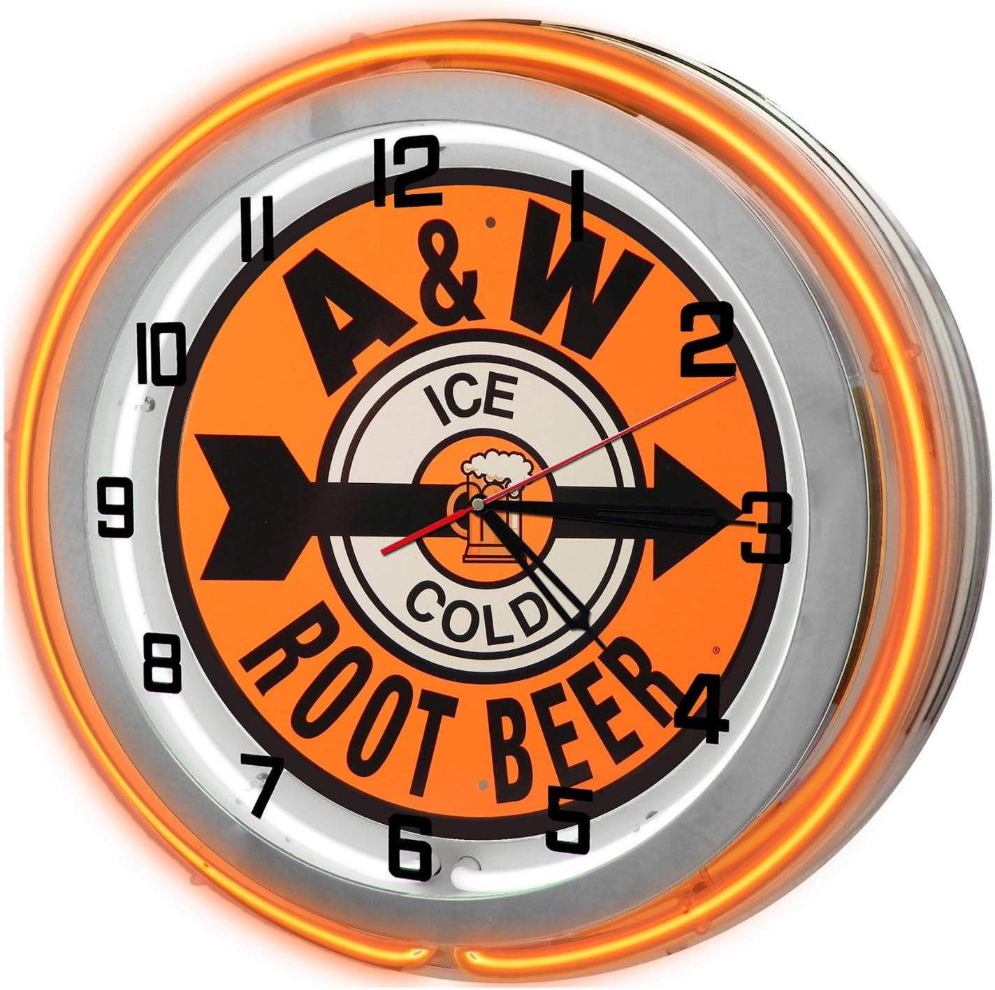 A & W Root Beer 18" Orange Neon Garage Clock from Redeye Laserworks