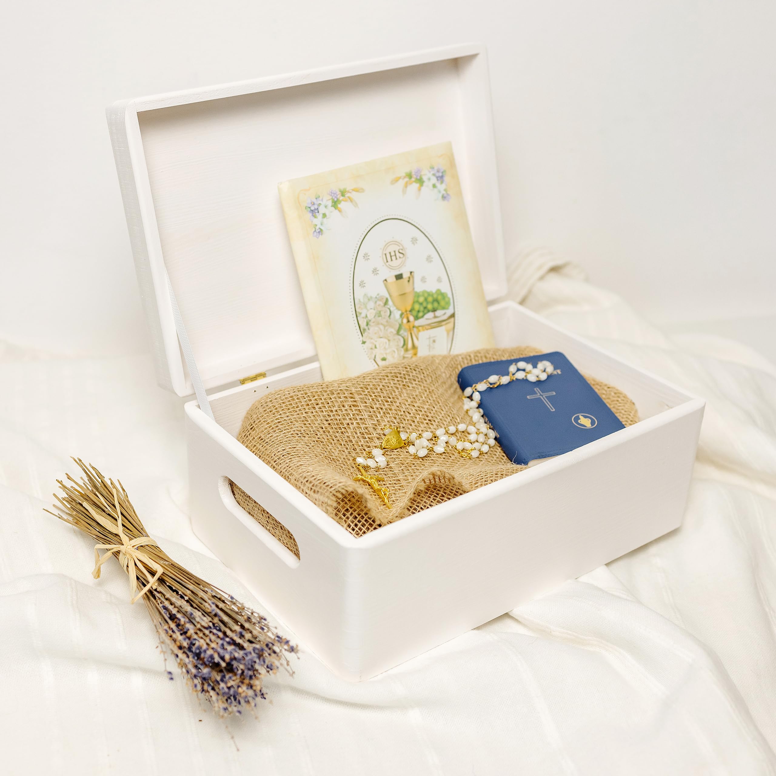 Creative Deco Personnalisé Première Communion Cadeau Boite Blanc | Boîte à Souvenirs en Bois pour Garçon et Fille | Personnalisés - Calice | Personnalisable Idée Coffret Décorations