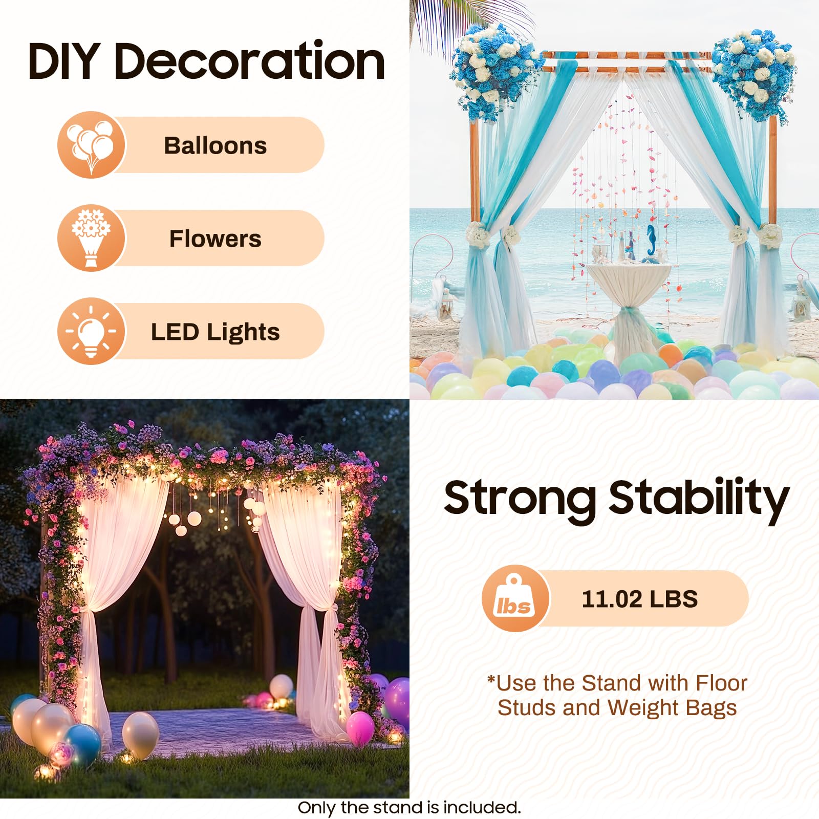 2 x 1,5 m d'arche de Mariage, Arche Mariage, Support Arche Metal, Fond Photo Deco, Fer Galvanise Struct, Stable Pied T, Montage Rapide, Reutilisable Exterieur, Mariage Anni Banq
