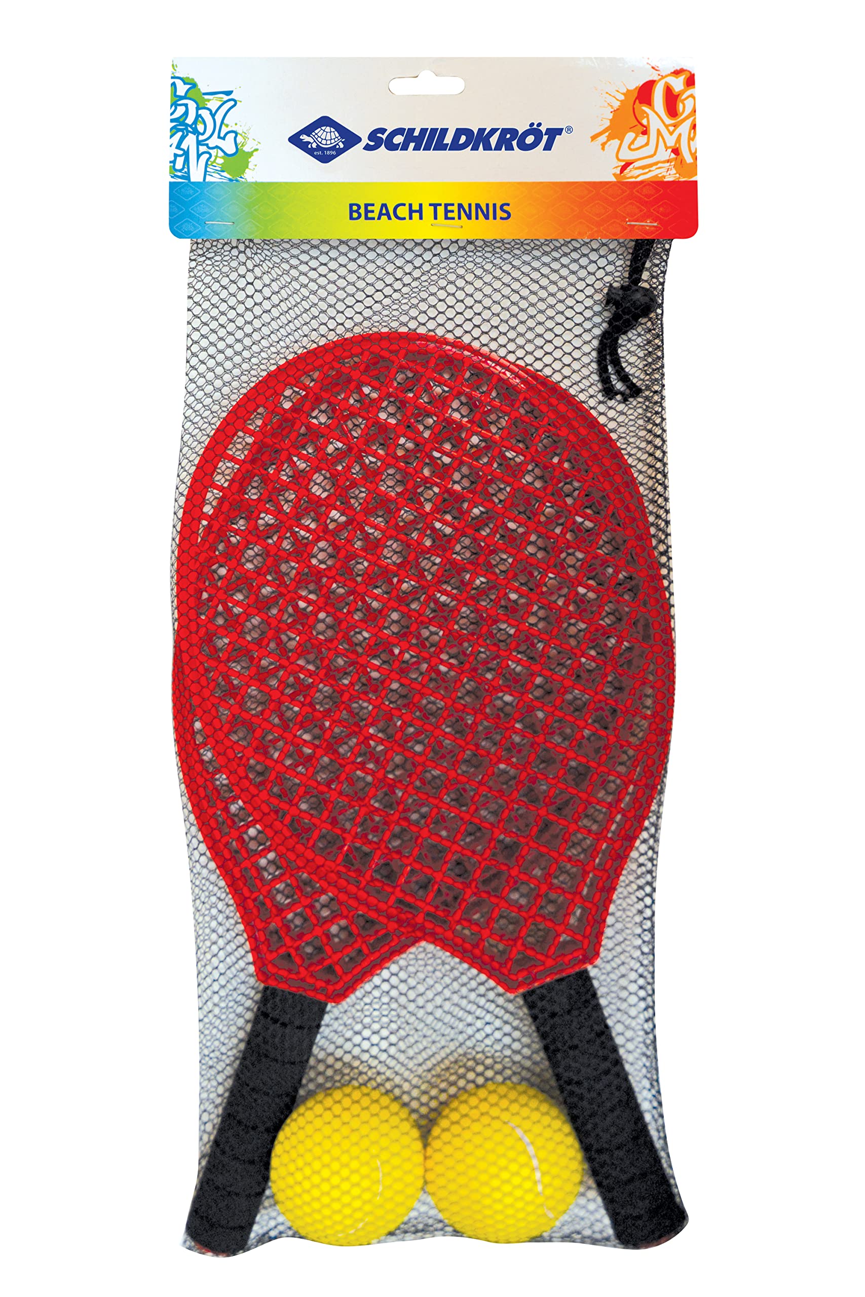 Schildkröt Set Beachtennis 2 Raquettes + 2 Ballons | Plastique 395 mm x 200 mm | Balles Mousse Longues trajectoires | Sac Filet zippé transportable