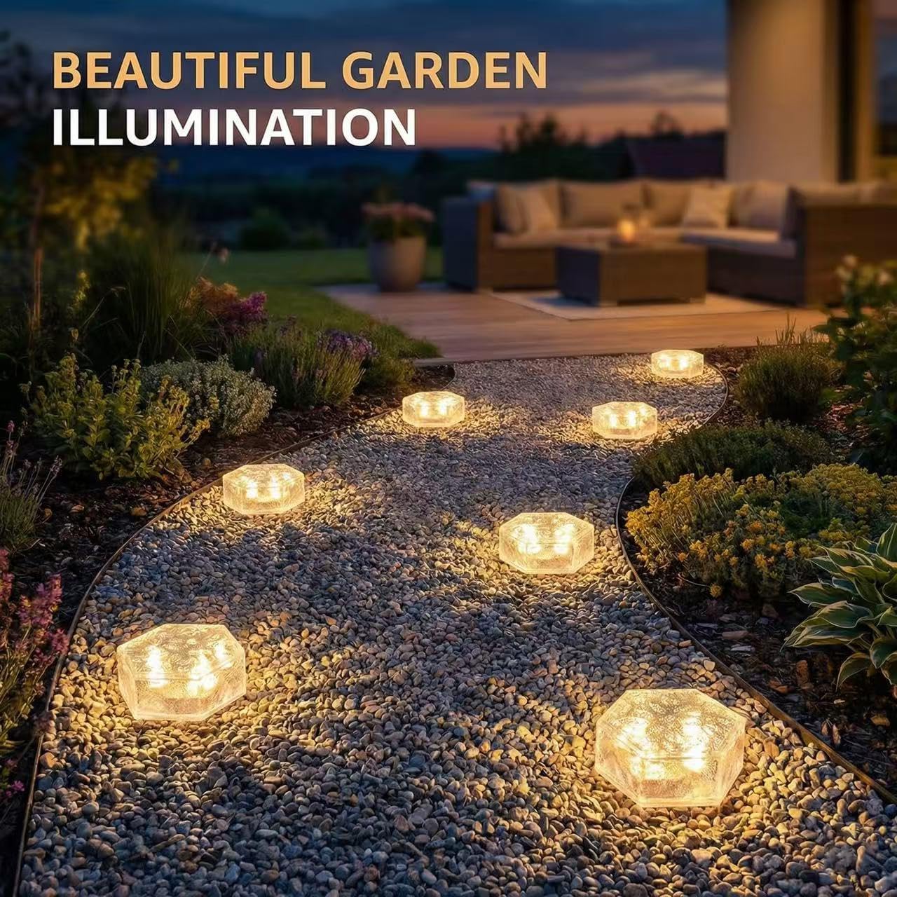 Solar Brick Lights Outdoor Waterproof - Recessed Solar Paver Lights, Ice Brick Design, No Wiring Needed,Landscape Lighting for Pathway,Garden, Patio, Yard, Driveway Decor (6, Warm White, Hexagon)