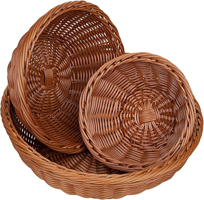 Yarlung 3 Pack PolyWicker Woven Breads Baskets, Stackable Round Fruit